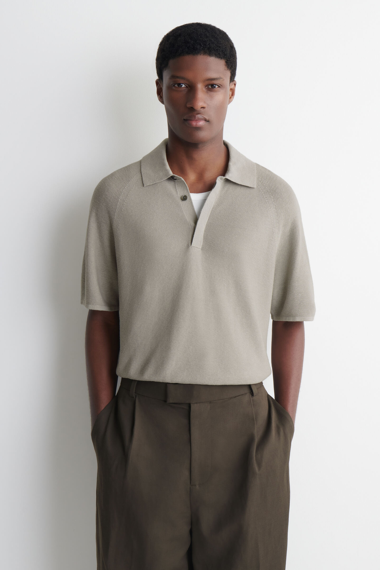 KNITTED LINEN-SILK POLO SHIRTLIGHT GREY