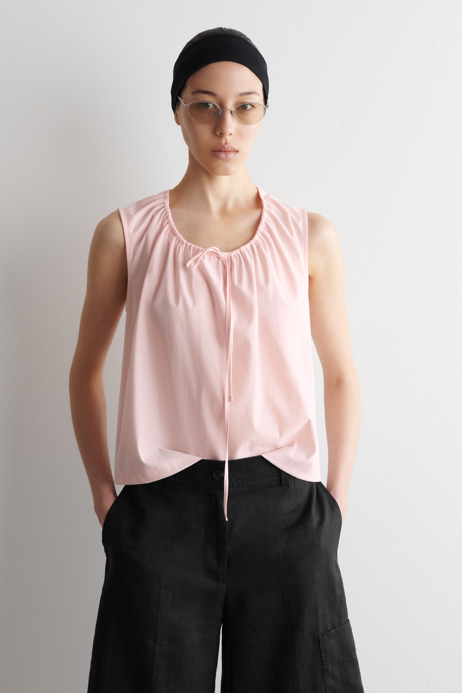 GATHERED-NECK JERSEY TANK TOPLIGHT PINK