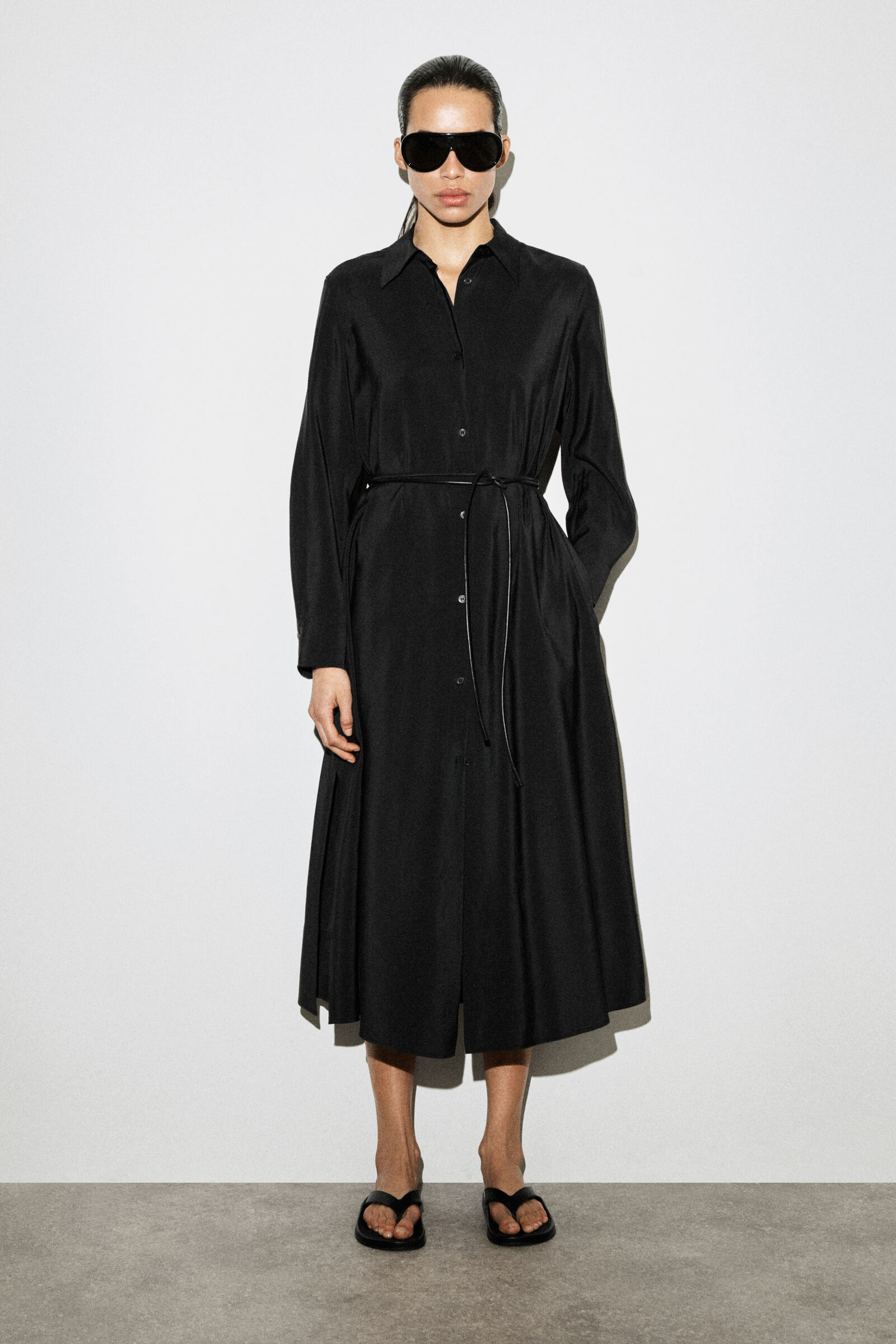 FLUID MIDI SHIRT DRESSBLACK