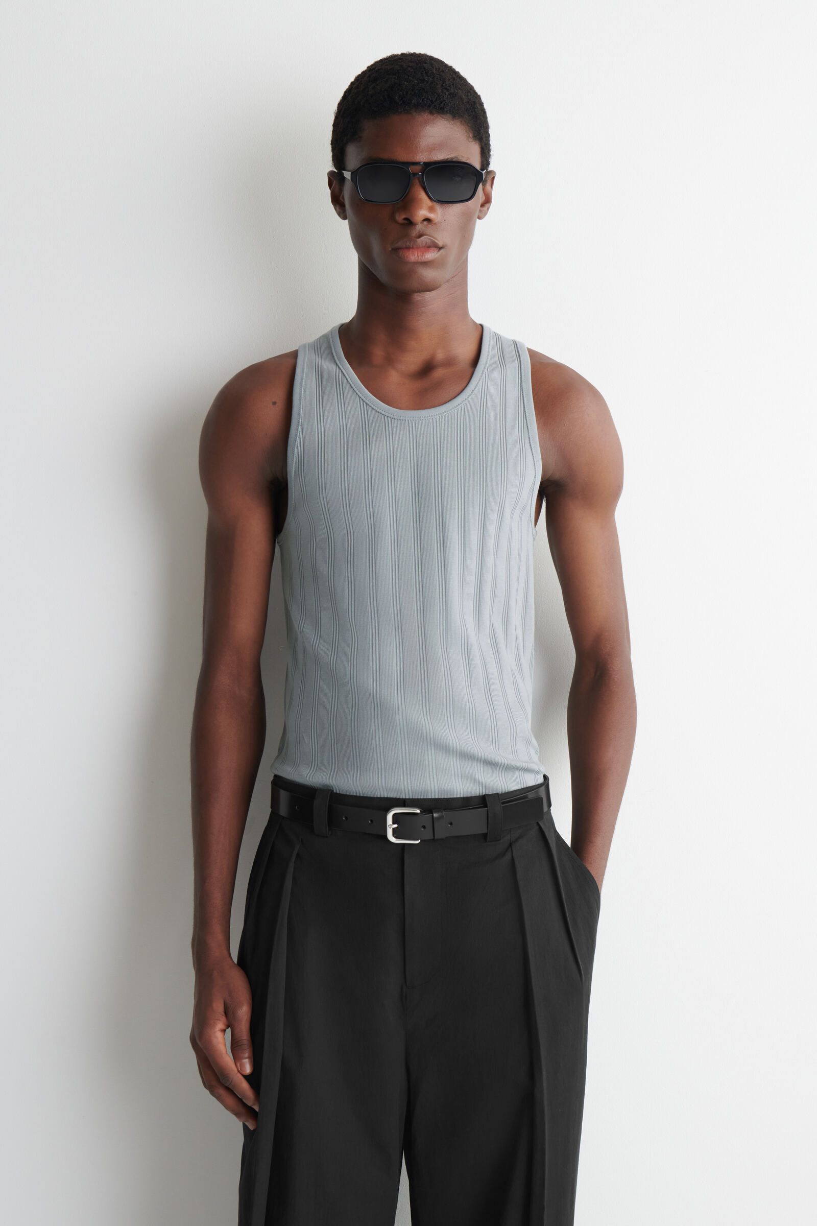 SLIM-FIT WIDE-RIB COTTON TANK TOPGREY