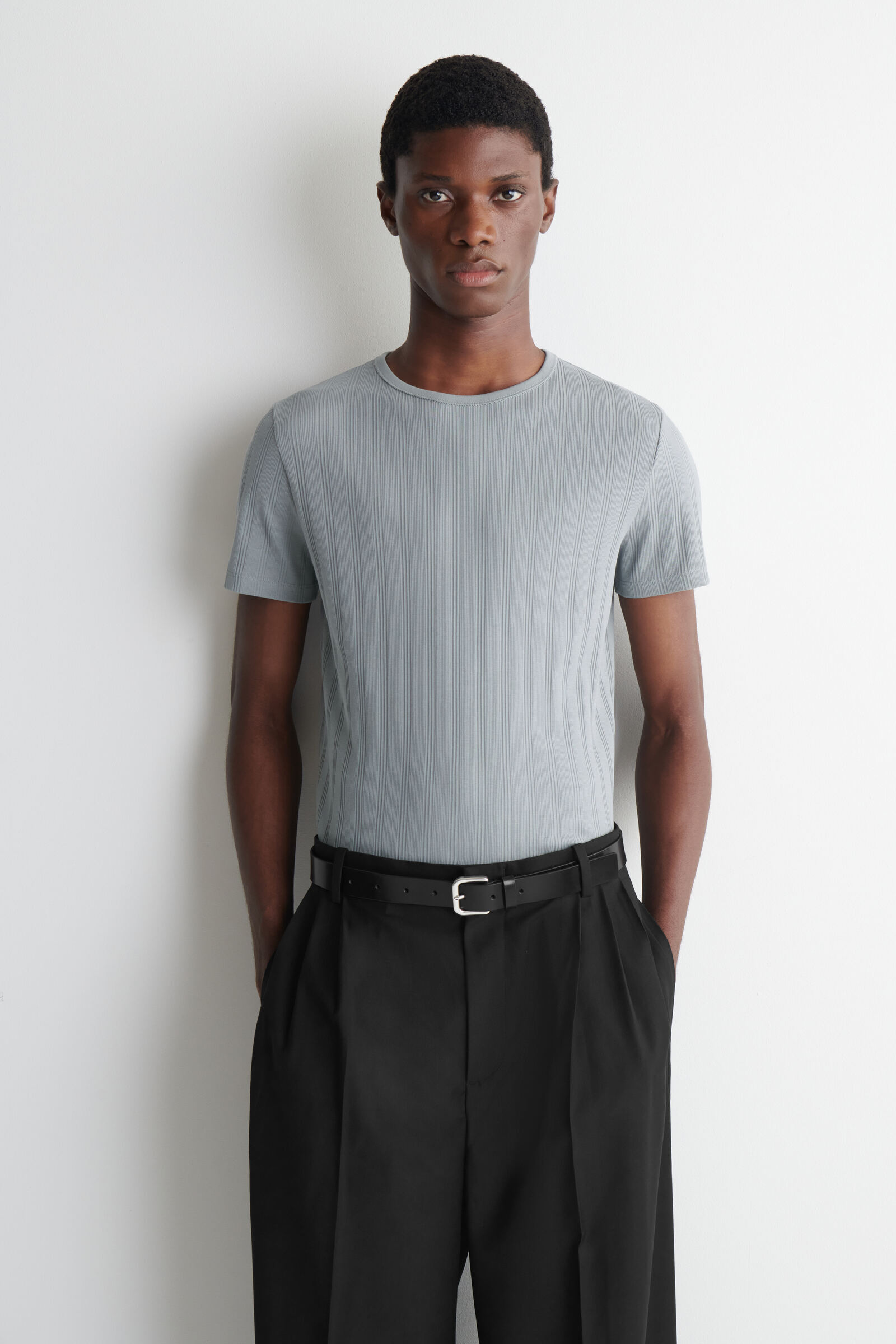 SLIM-FIT WIDE-RIB COTTON T-SHIRTGREY