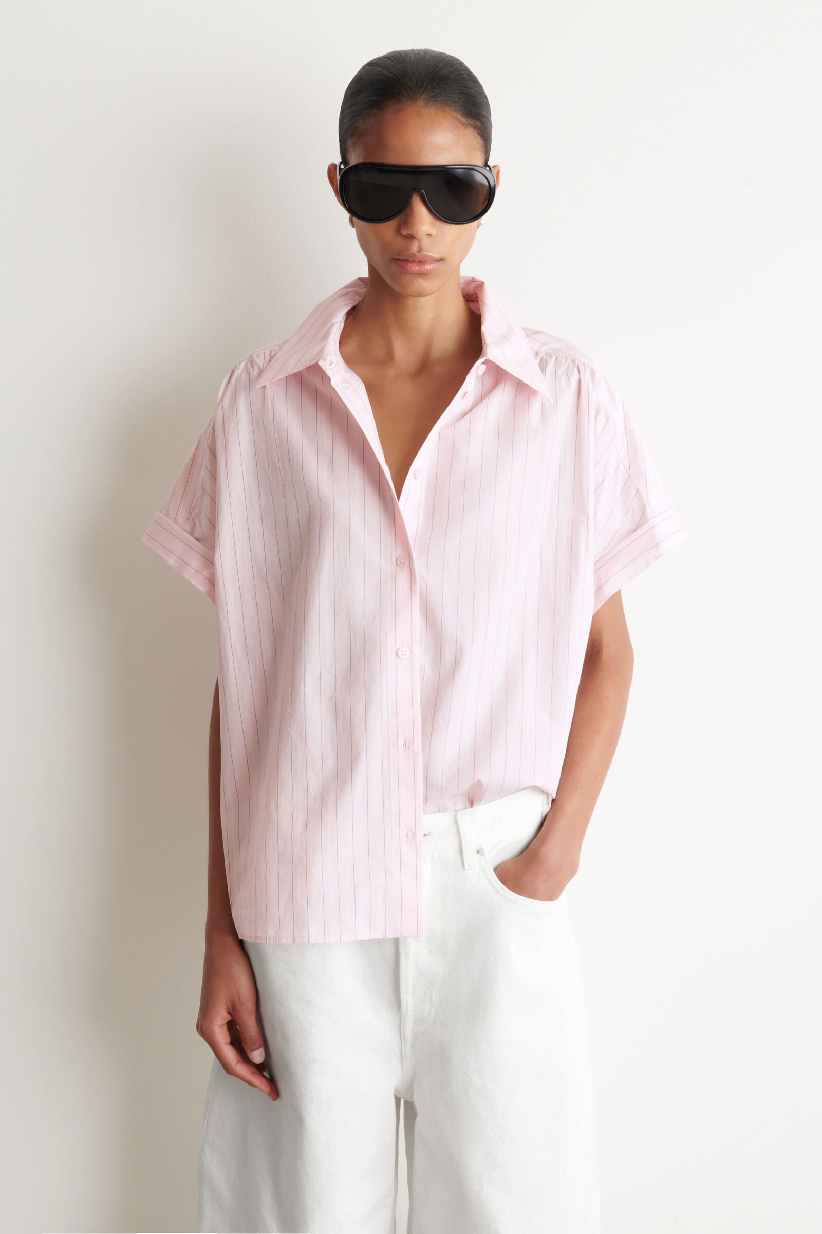 STRIPED SHORT-SLEEVED COTTON SHIRTPINK / STRIPED