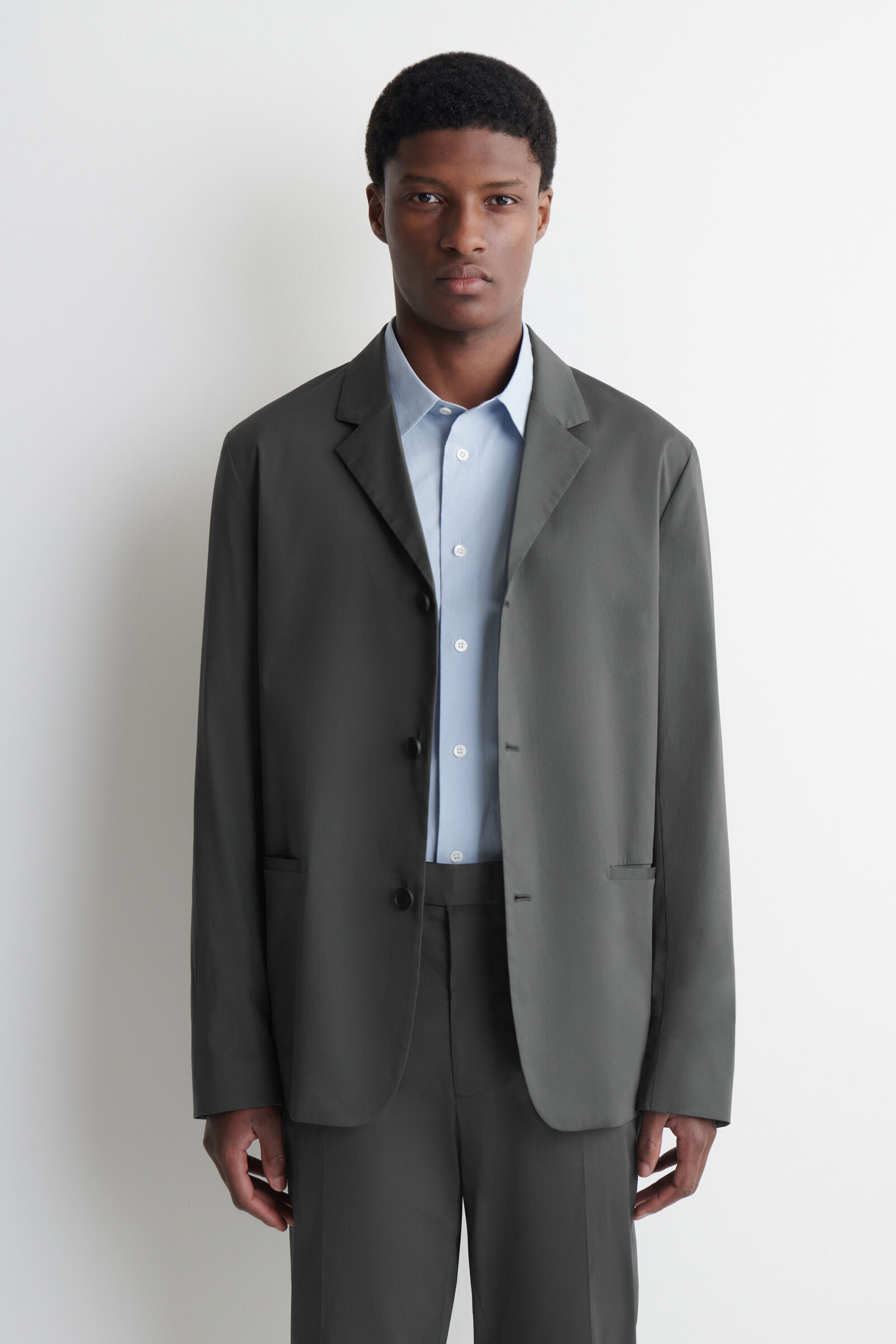 UNSTRUCTURED SLIM COTTON BLAZERDARK GREY
