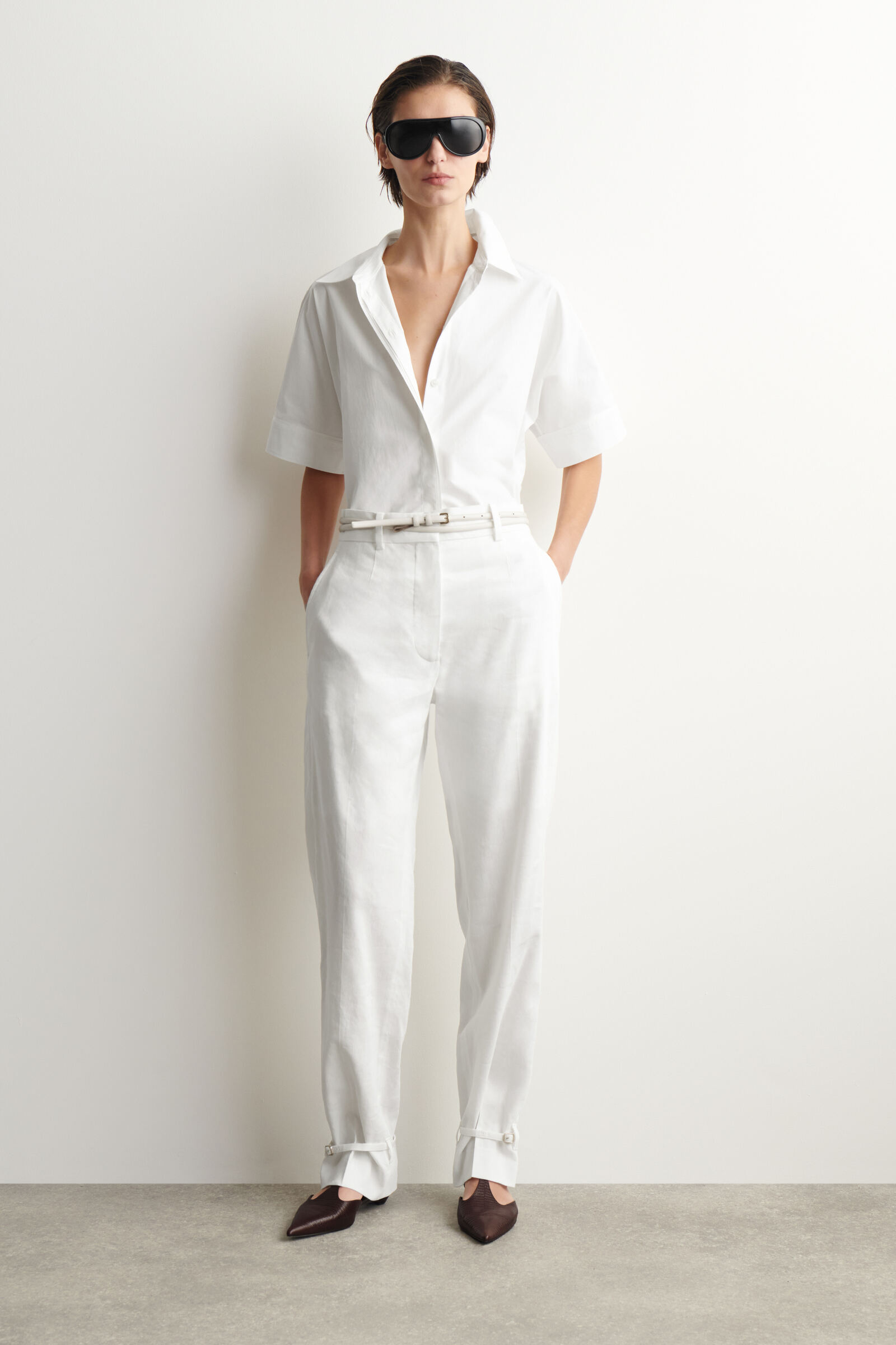 OVERSIZED SHORT-SLEEVED COTTON SHIRTWHITE