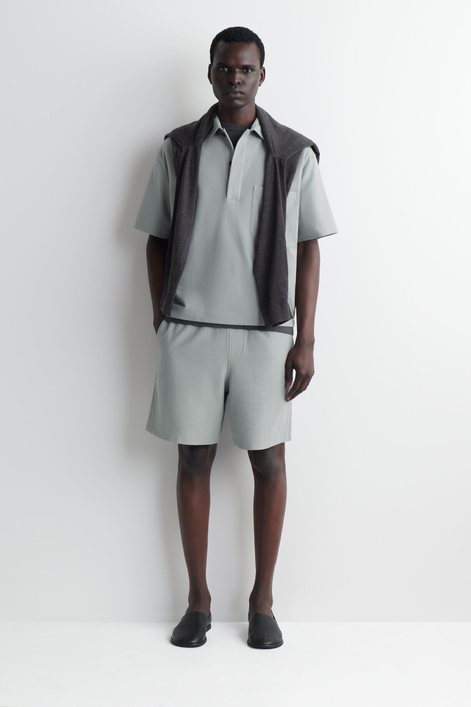 ELASTICATED COTTON-PIQUÉ SHORTSGREY