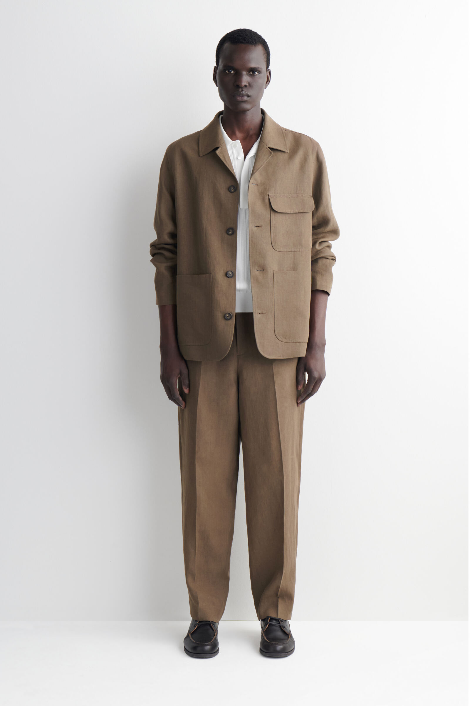 LINEN RELAXED-FIT TAPERED TROUSERSBEIGE