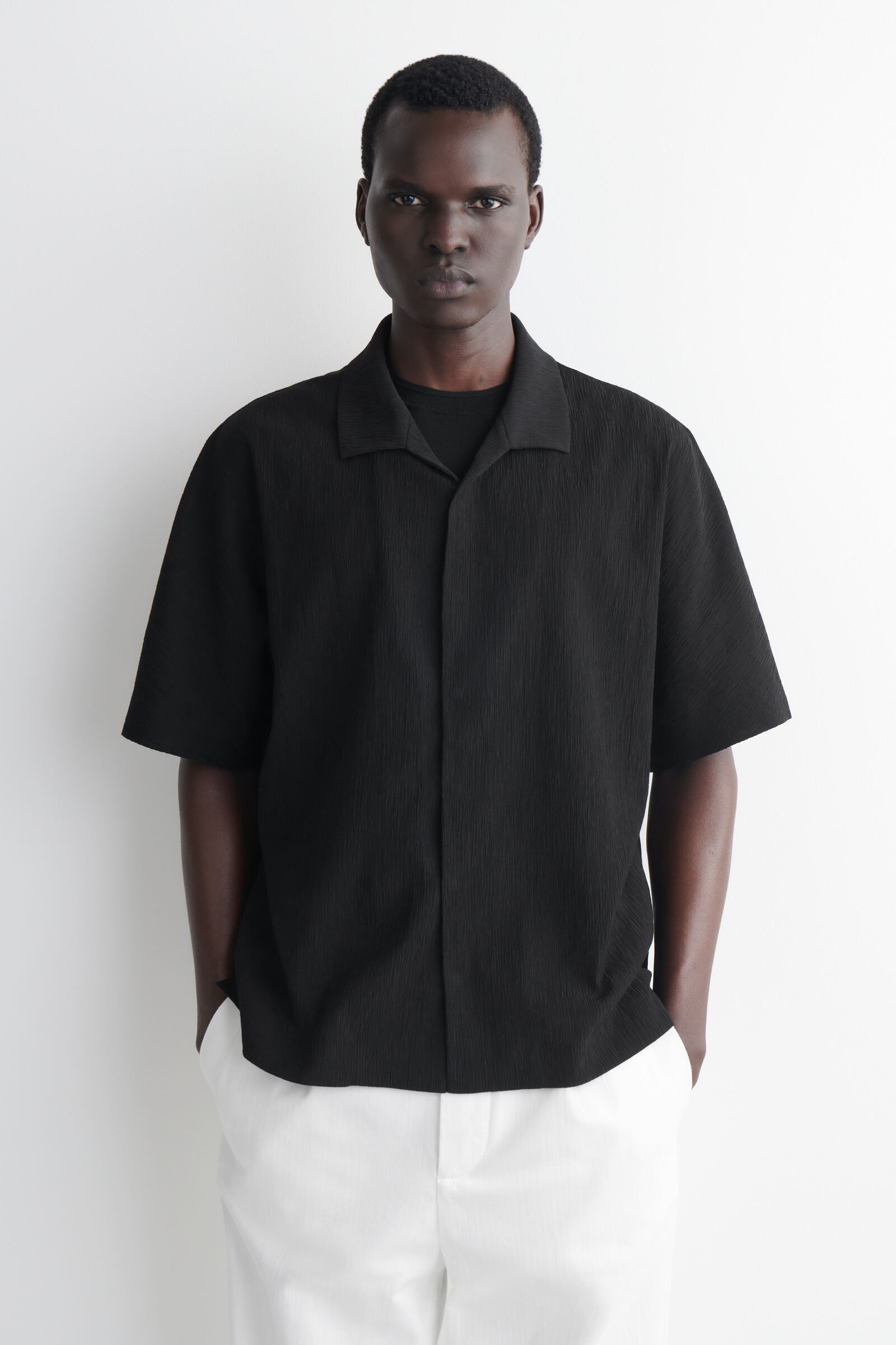 CRINKLED-COTTON SHIRTBLACK