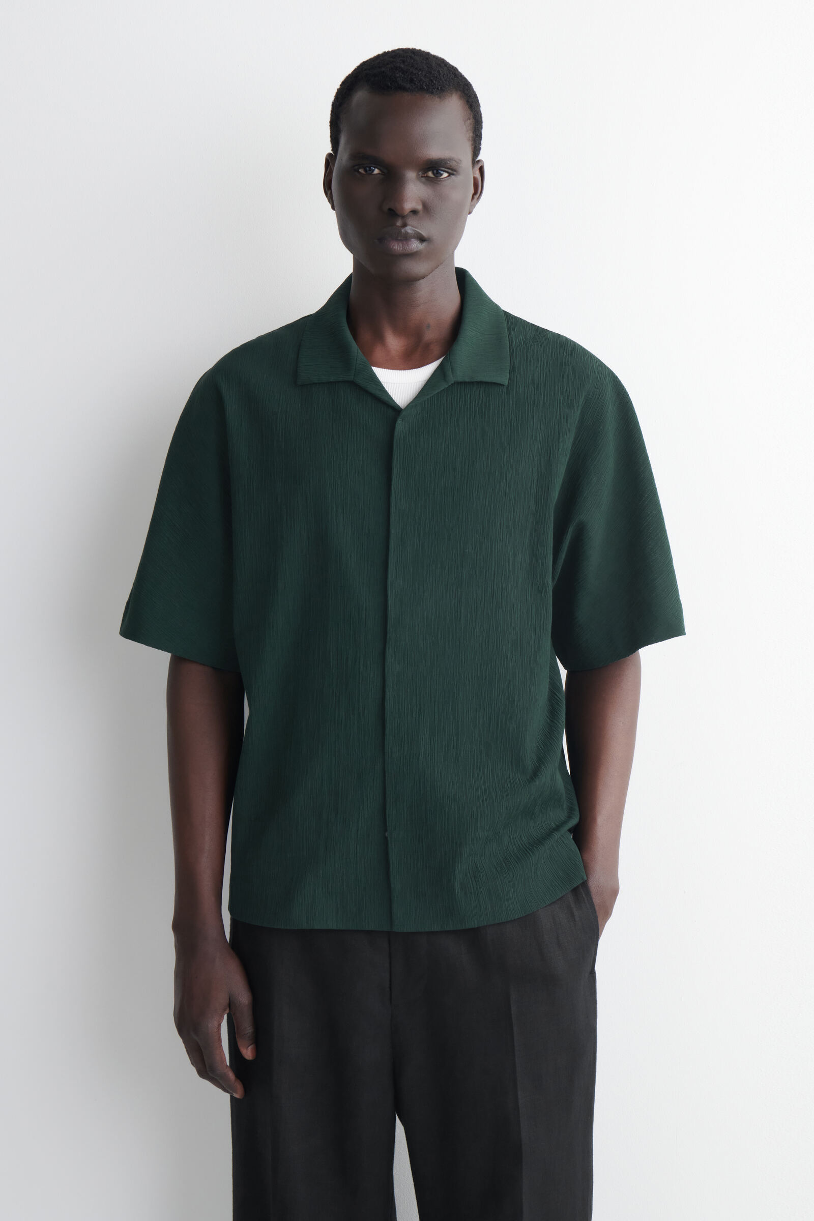 CRINKLED-COTTON SHIRTDARK GREEN