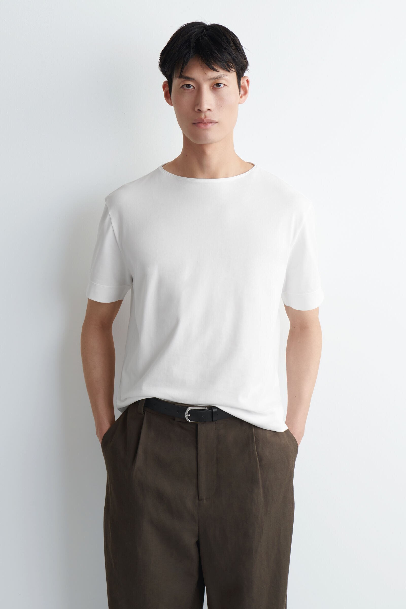 BOAT-NECK COTTON T-SHIRTWHITE