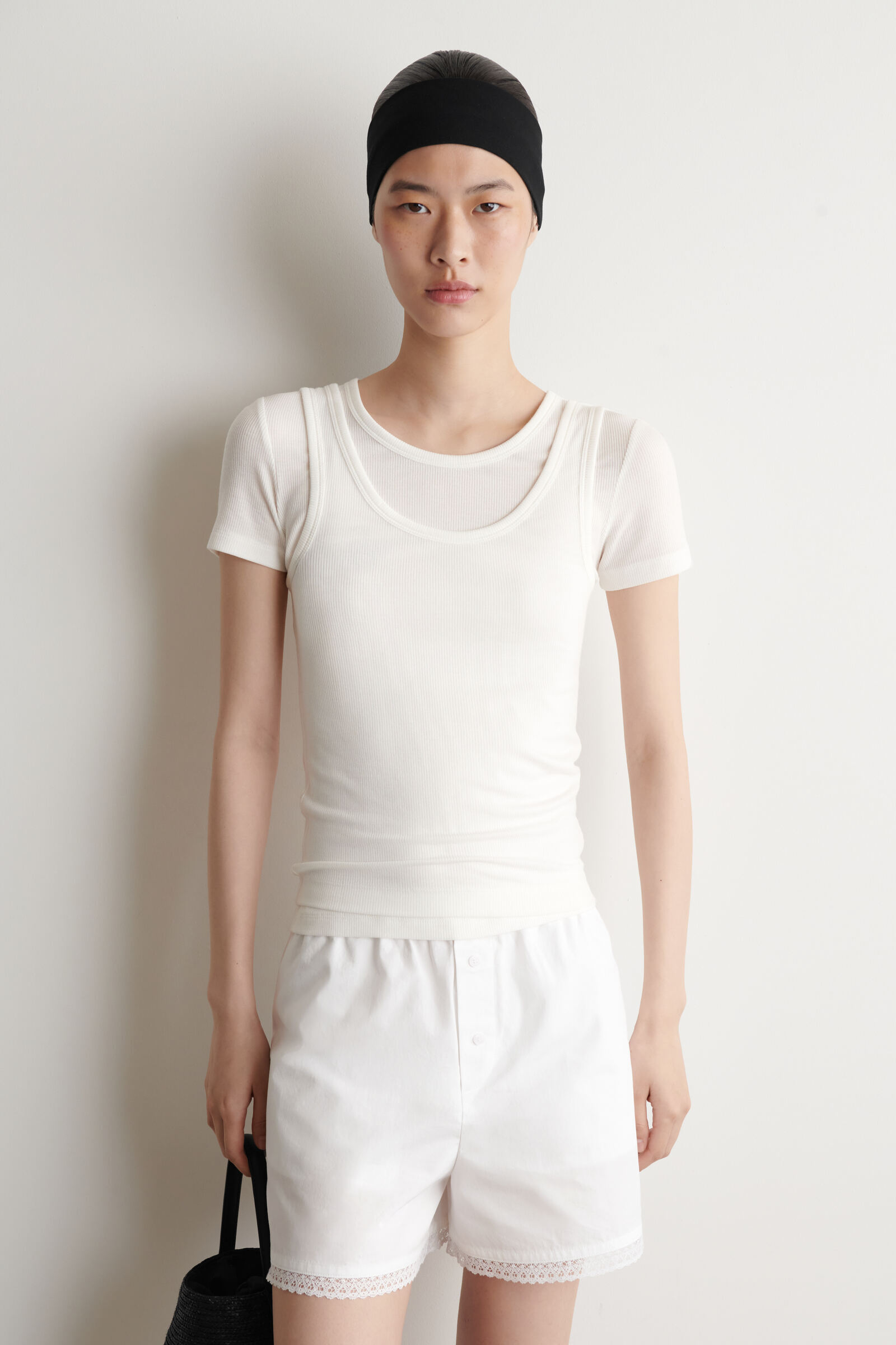 LAYERED RIBBED-JERSEY T-SHIRTWHITE