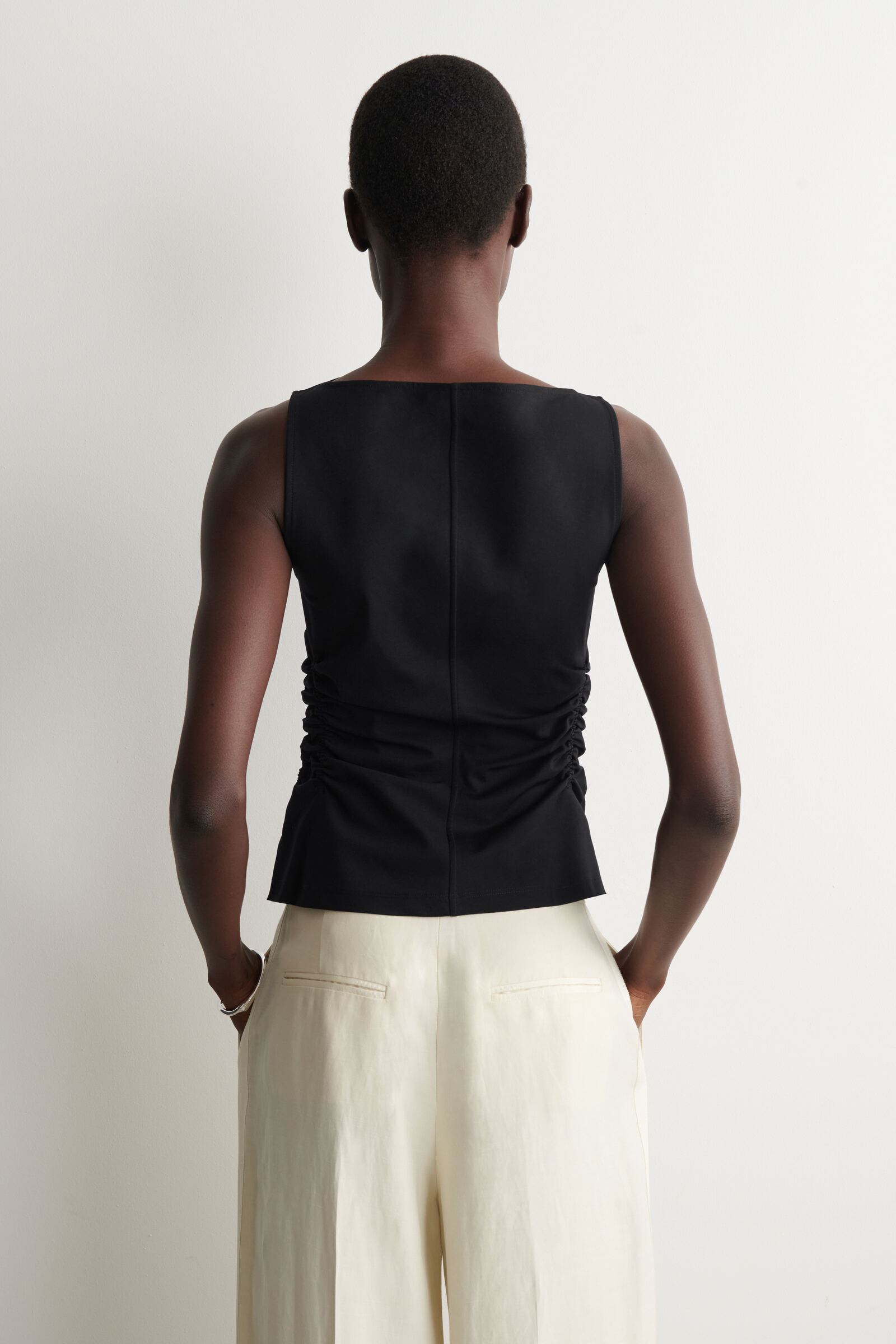 RUCHED-WAIST COTTON-JERSEY TANK TOPBLACK