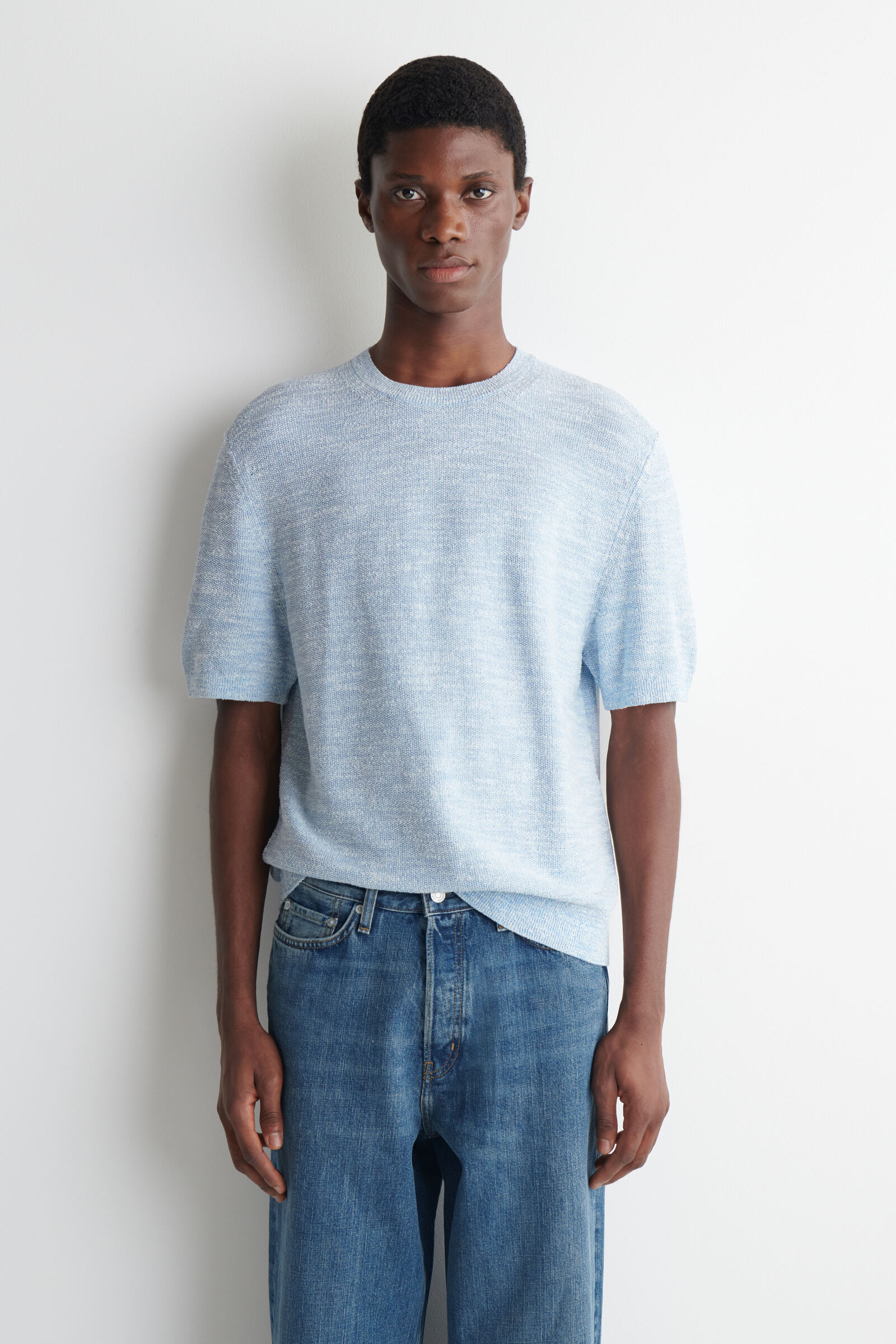 RELAXED BOUCLÉ-KNIT T-SHIRTBLUE MÉLANGE