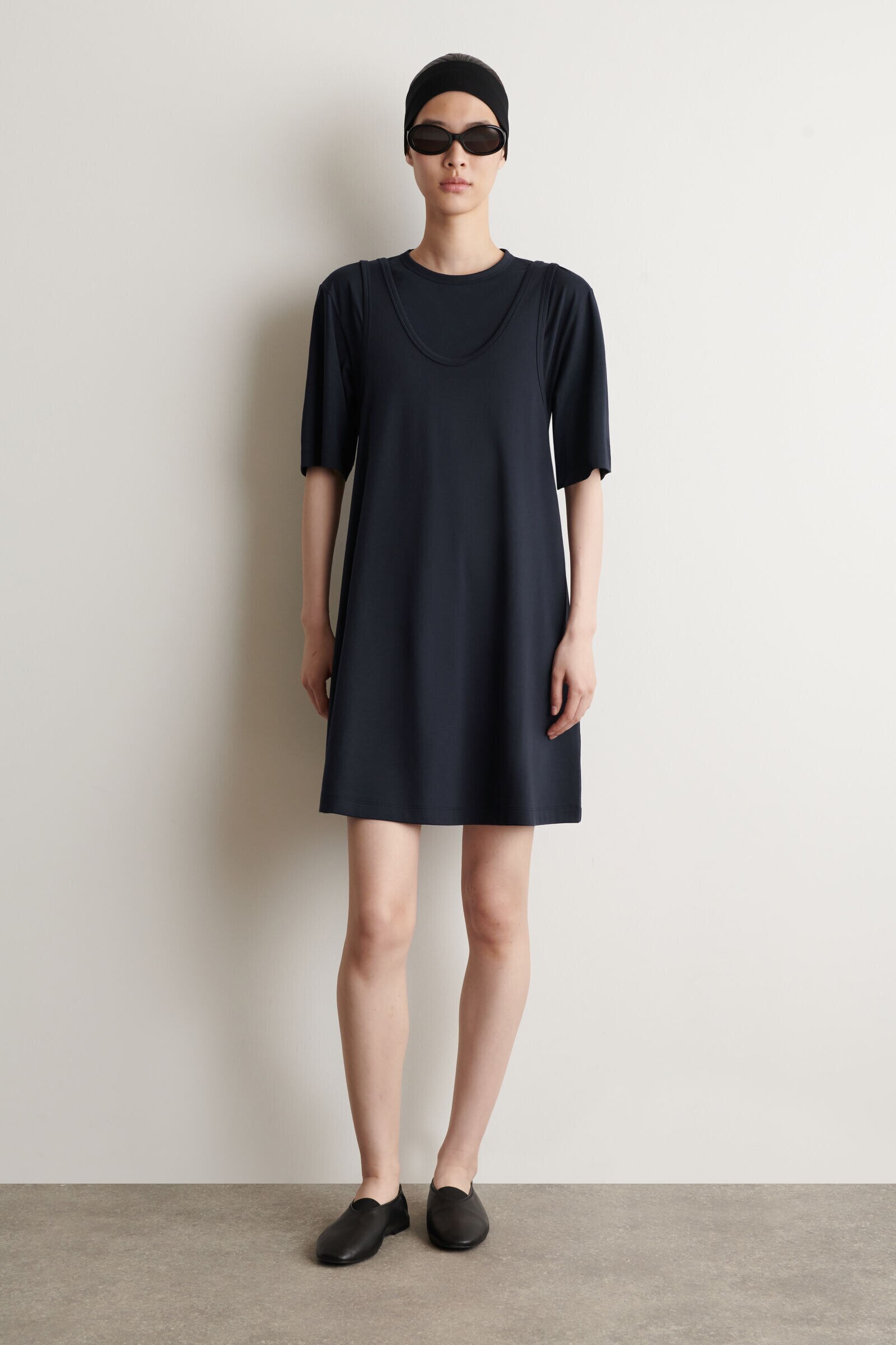 LAYERED JERSEY MINI T-SHIRT DRESSNAVY