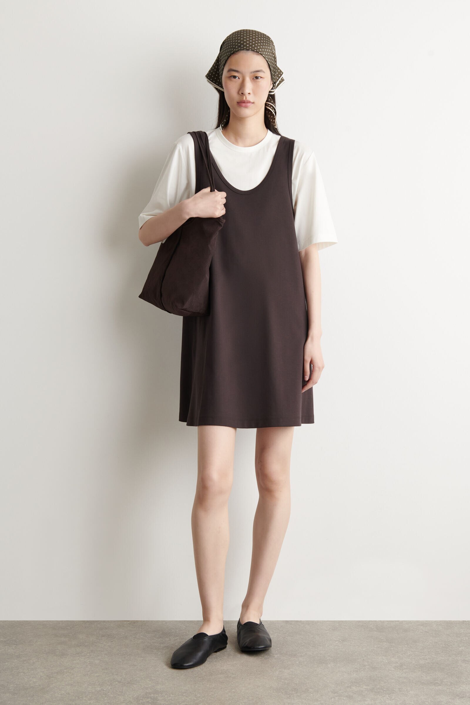 LAYERED JERSEY MINI T-SHIRT DRESSWHITE / BROWN