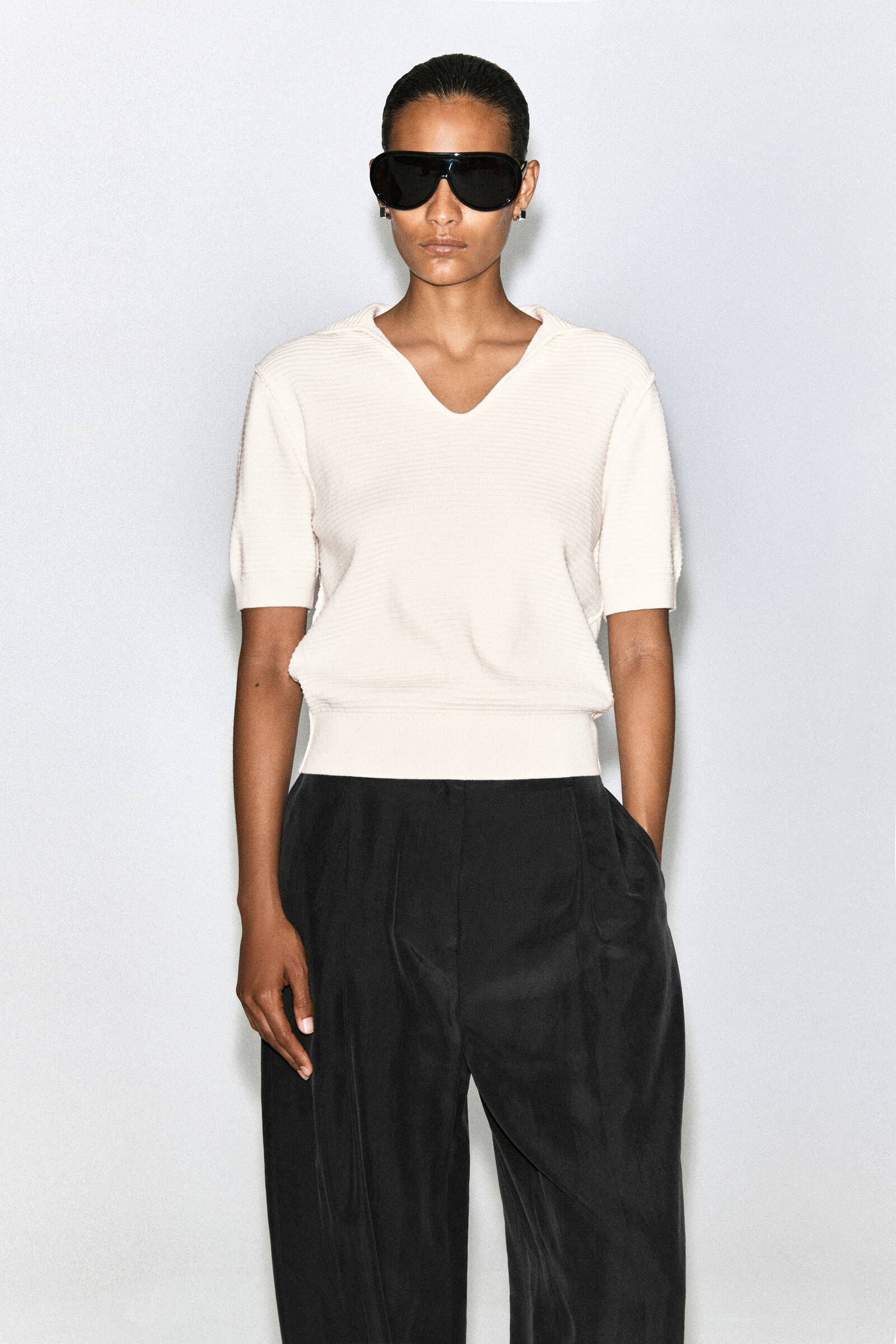 SAILOR-COLLAR KNITTED TOPIVORY