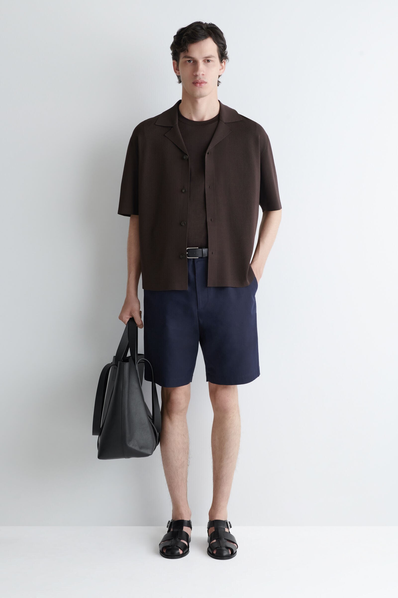 COTTON STRAIGHT-LEG CHINO SHORTSNAVY