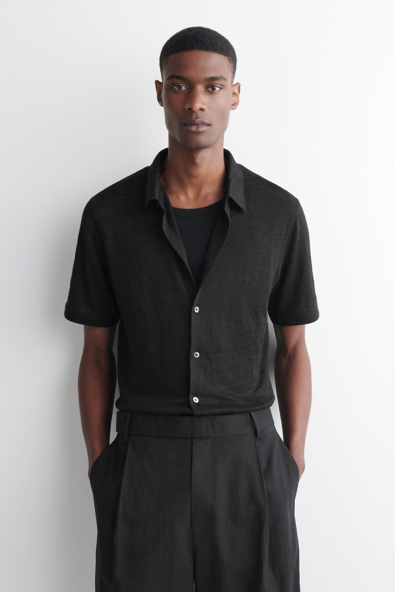 LINEN-JERSEY SHORT-SLEEVED SHIRTBLACK