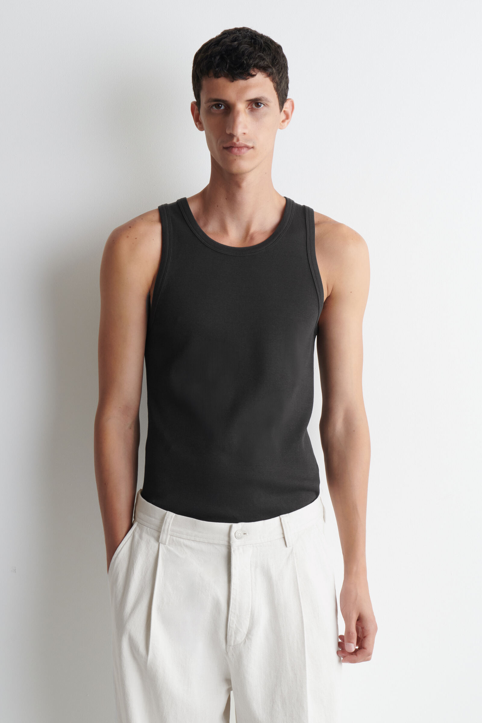 SLIM RIBBED COTTON TANK TOPDARK BROWN