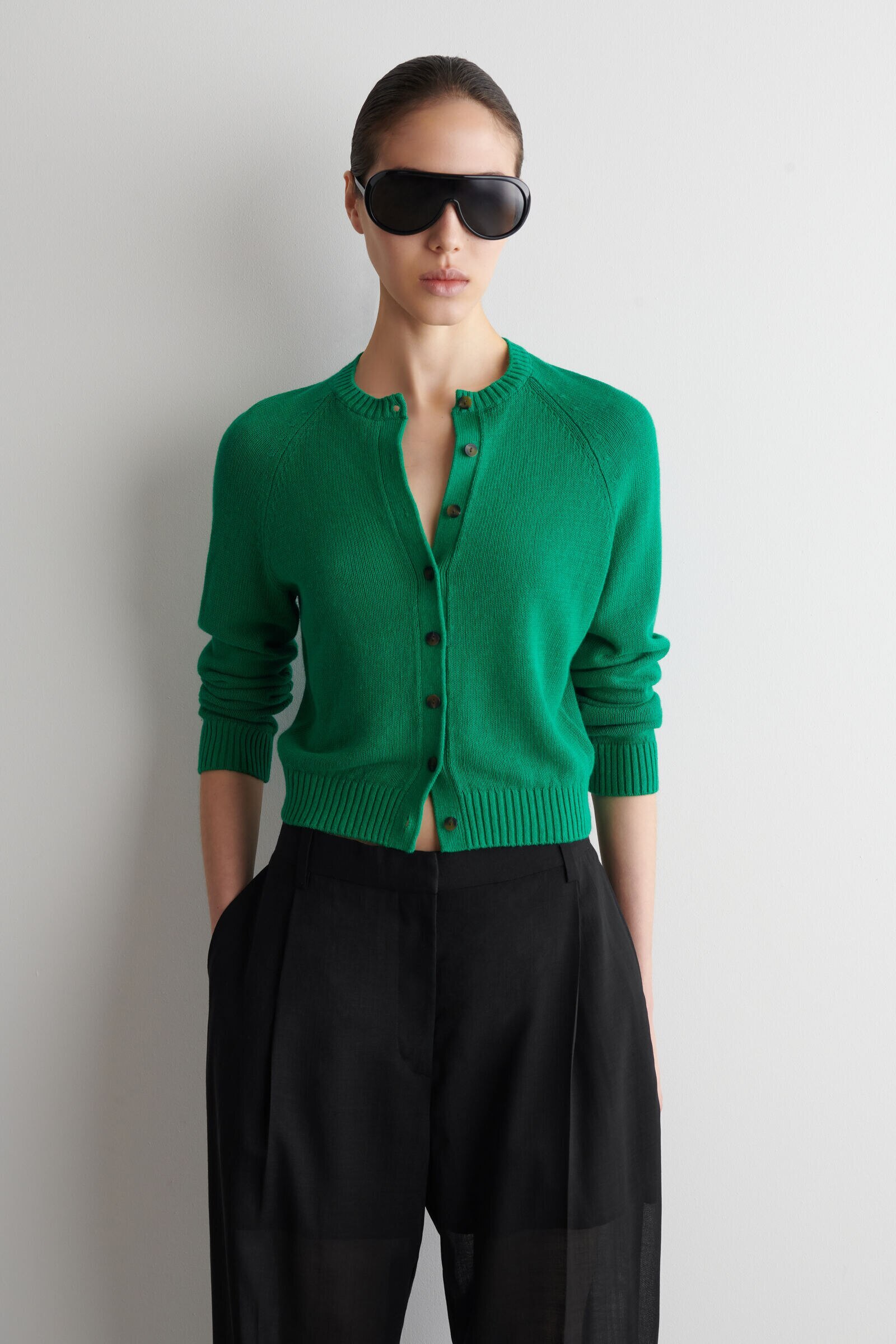 KNITTED LINEN CARDIGANGREEN