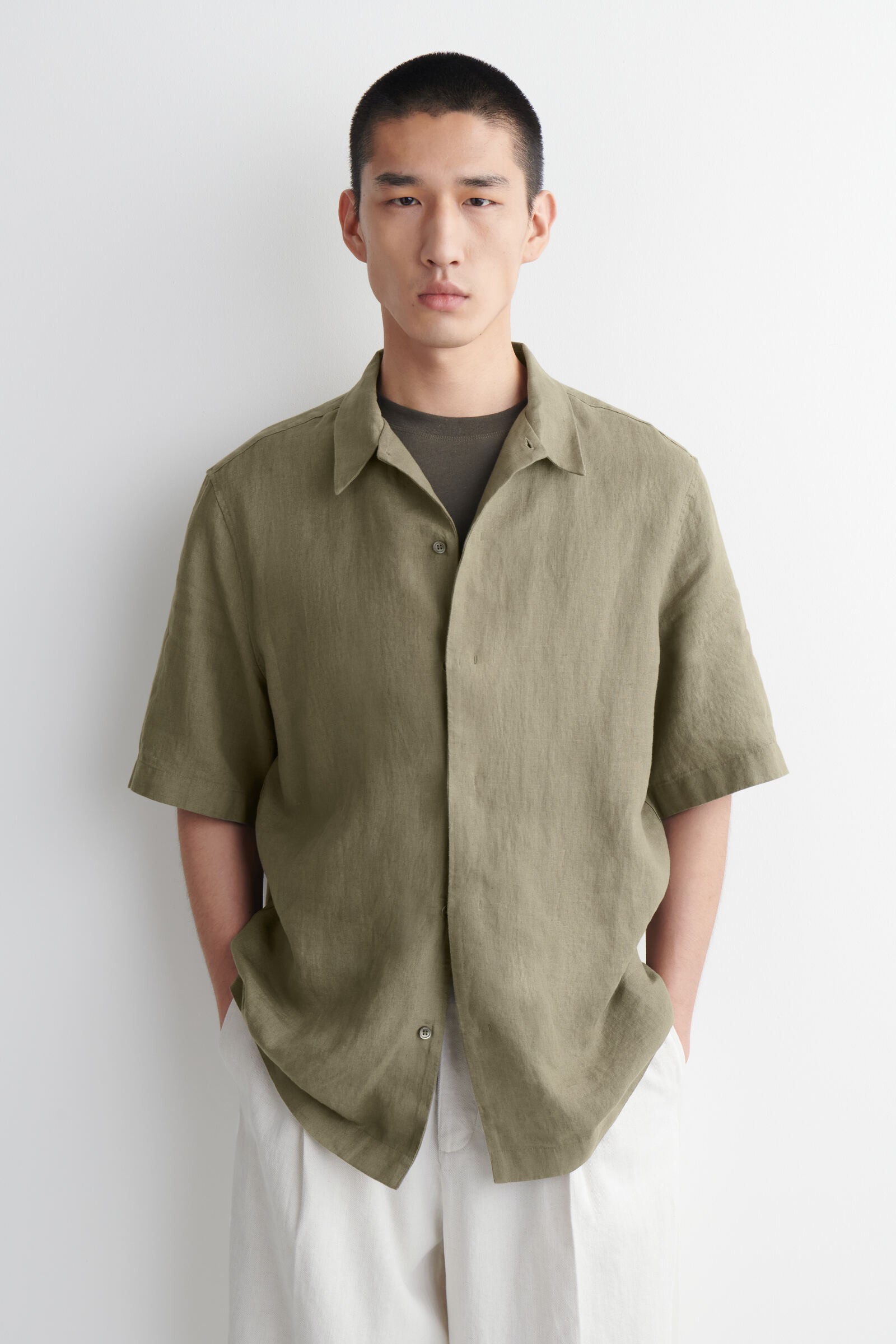 LINEN SHORT-SLEEVED SHIRTKHAKI