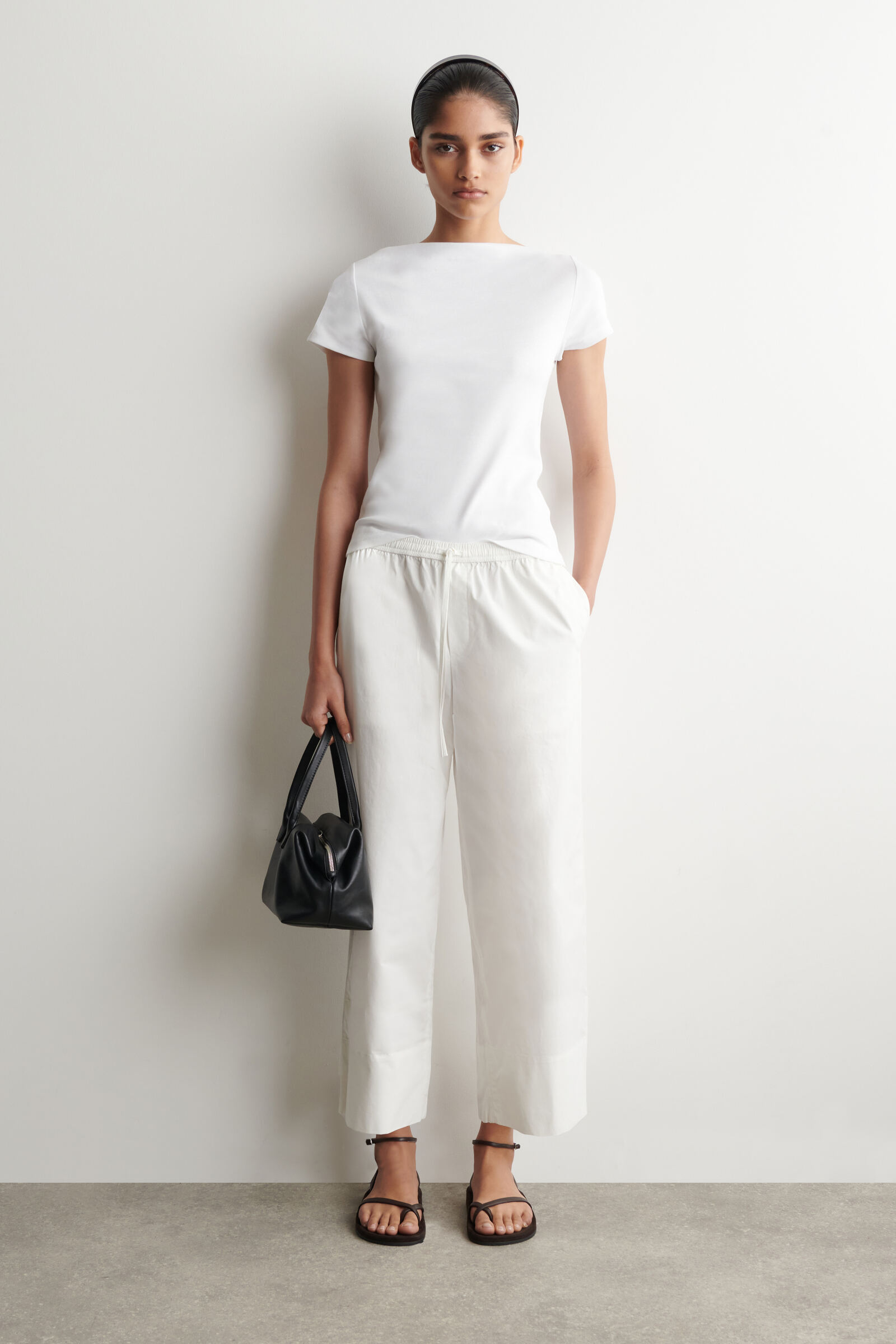 COTTON STRAIGHT-LEG DRAWSTRING TROUSERSWHITE