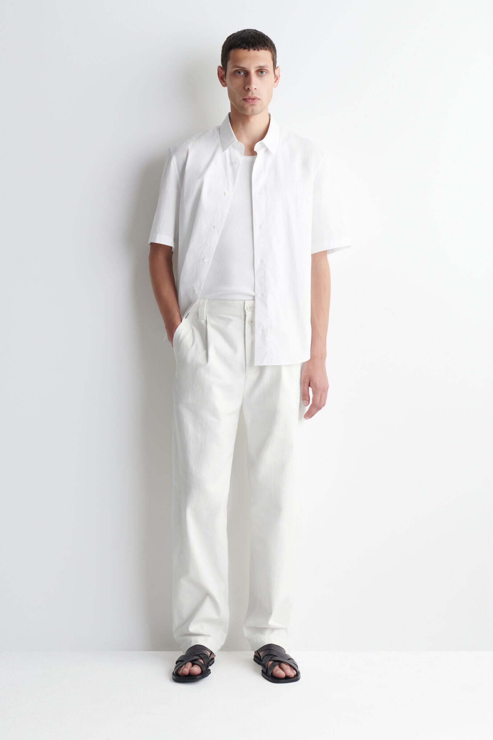 DENIM-HERRINGBONE RELAXED-FIT TAPERED TROUSERSWHITE