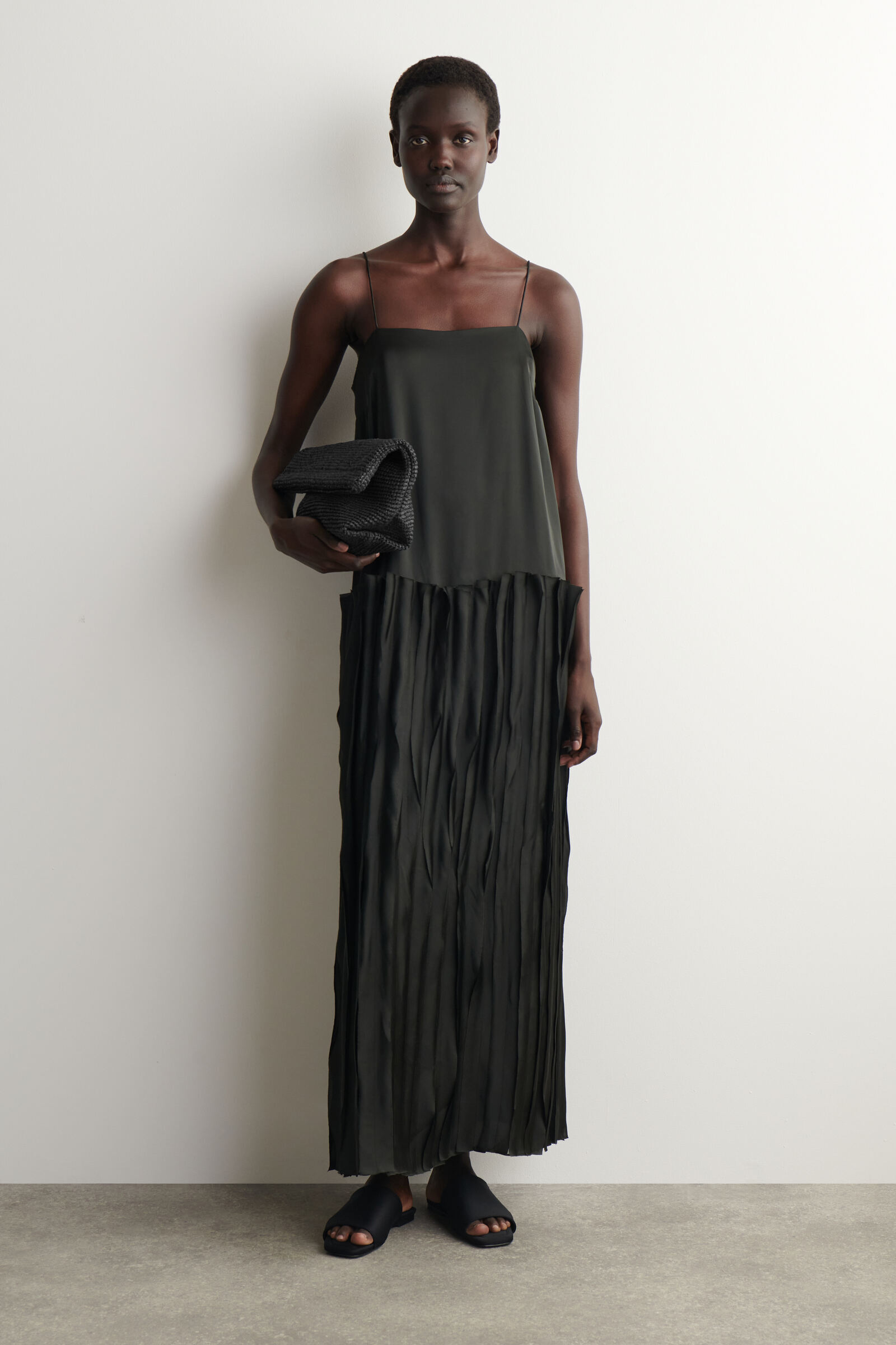 APPLIQUÉD PANELLED MIDI DRESSDARK GREEN