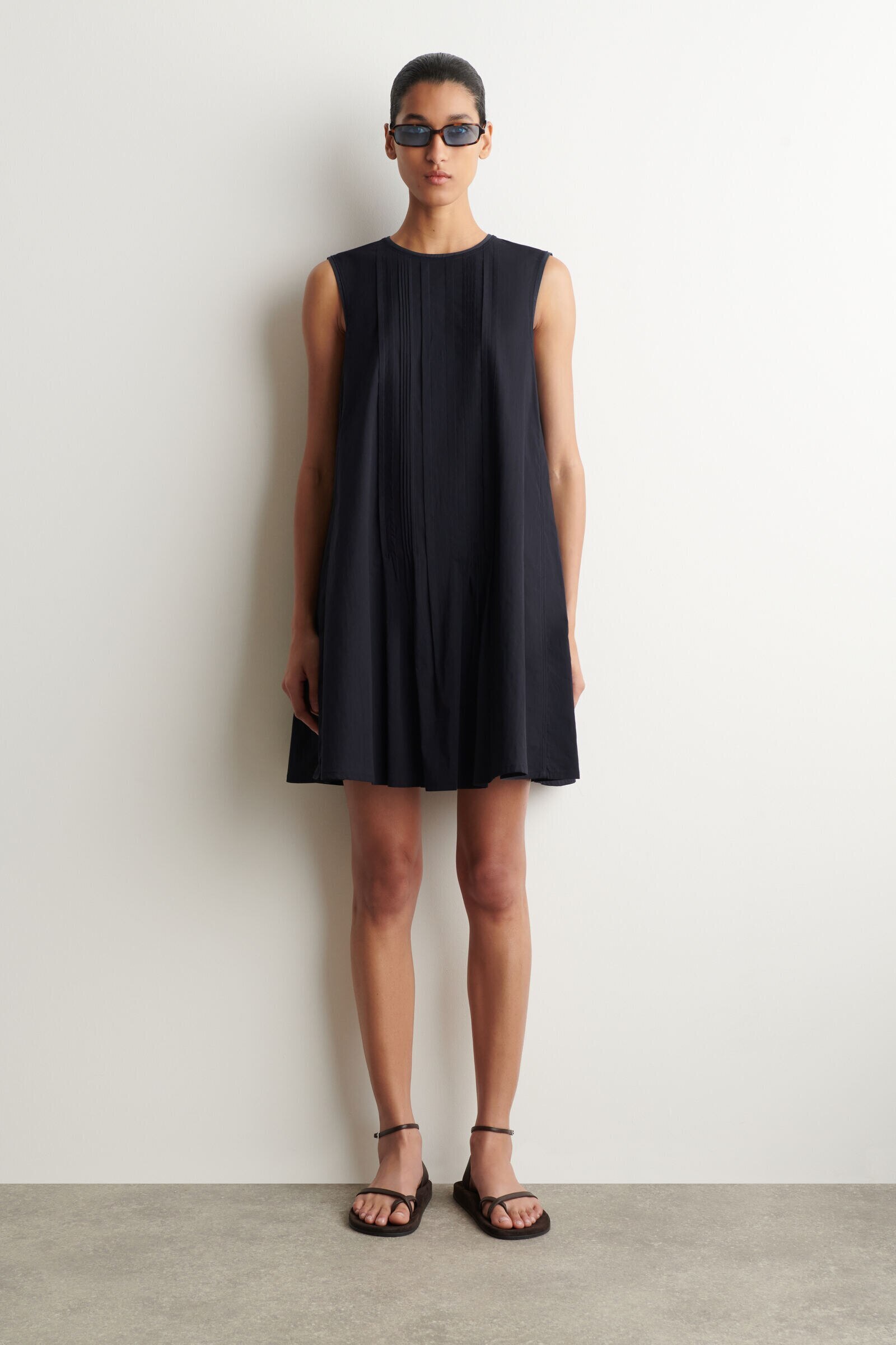 LAYERED PINTUCKED MINI DRESSBEIGE