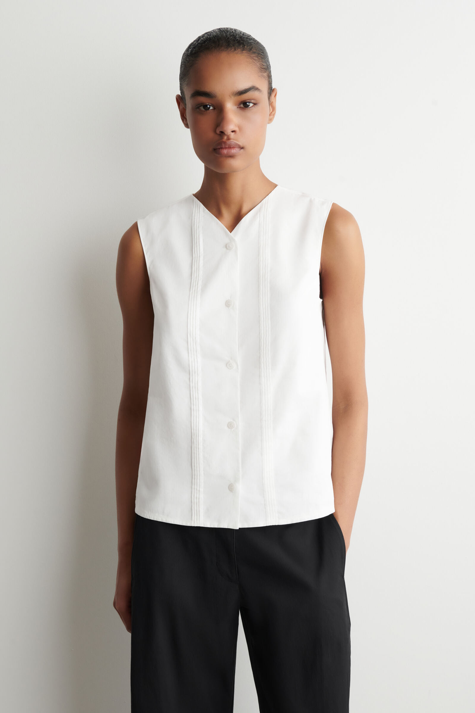 PINTUCKED COTTON WAISTCOATWHITE