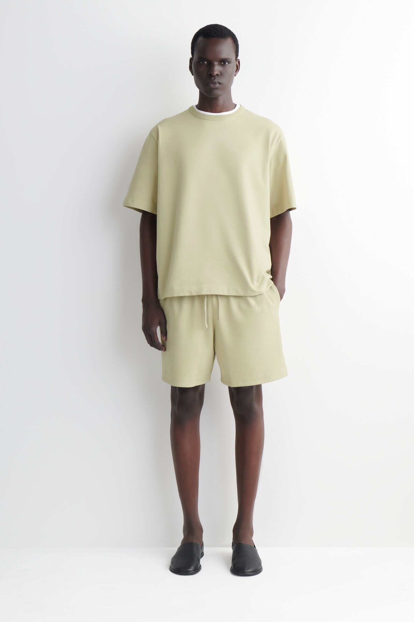 GARMENT-WASHED COTTON-JERSEY SHORTSWASHED GREEN