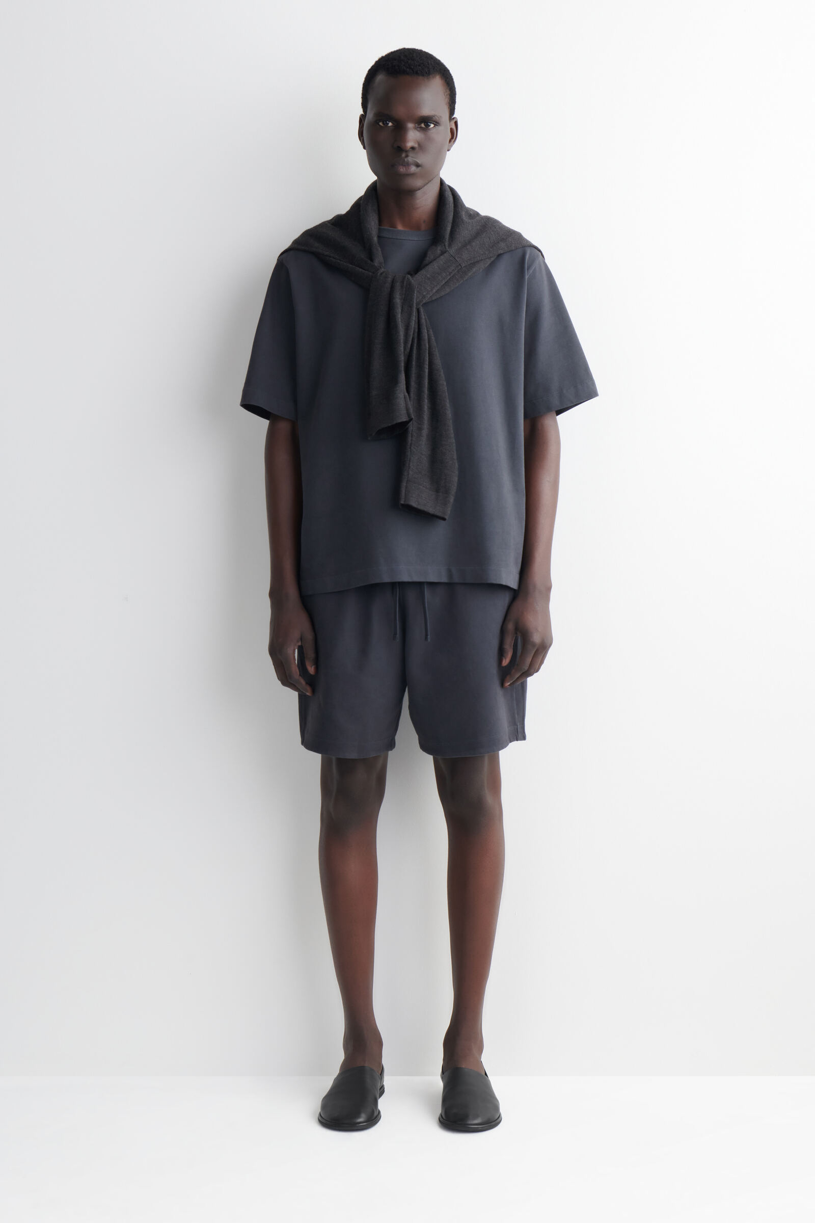 GARMENT-WASHED COTTON-JERSEY SHORTSCHARCOAL