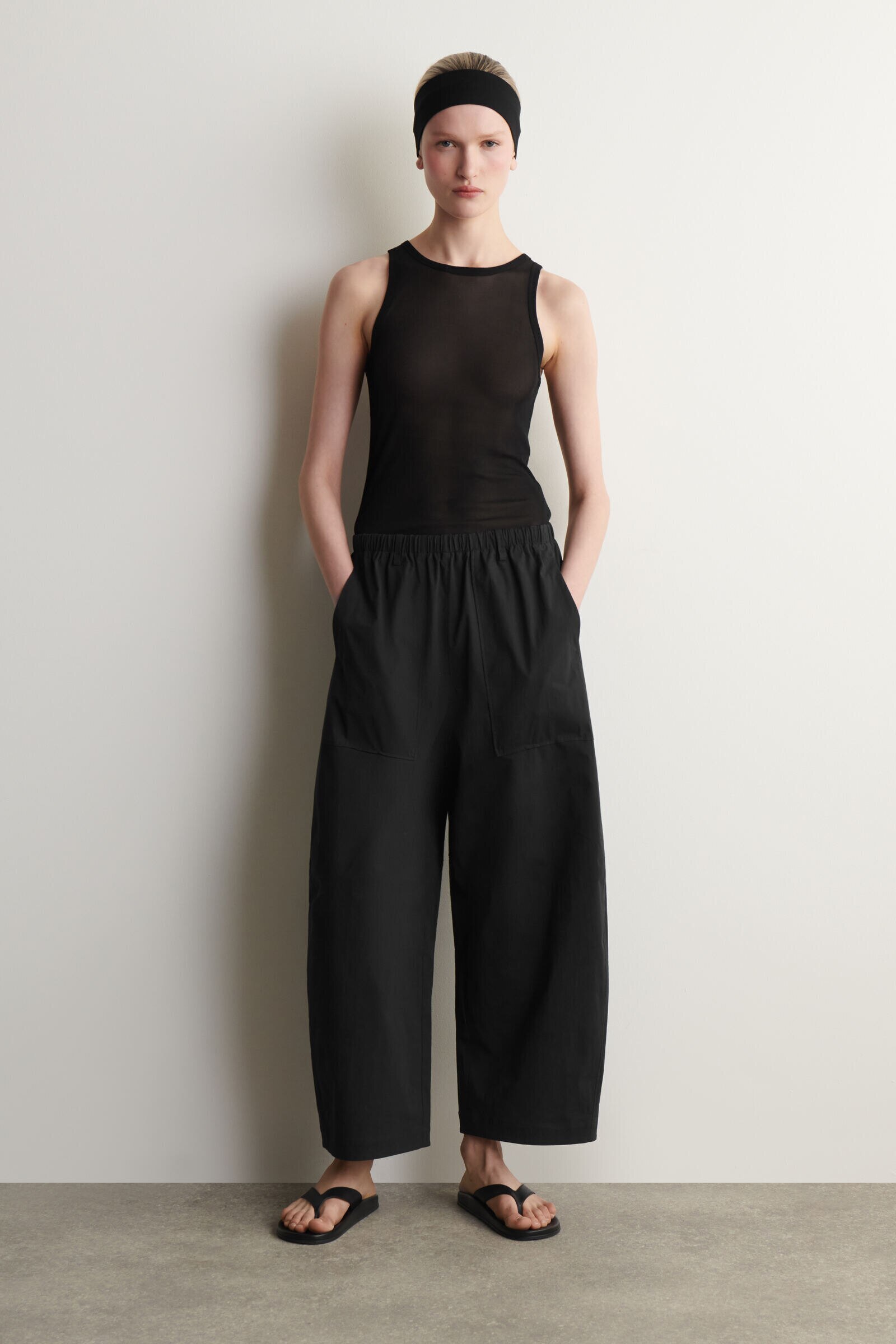 COTTON BARREL-LEG UTILITY TROUSERSBLACK