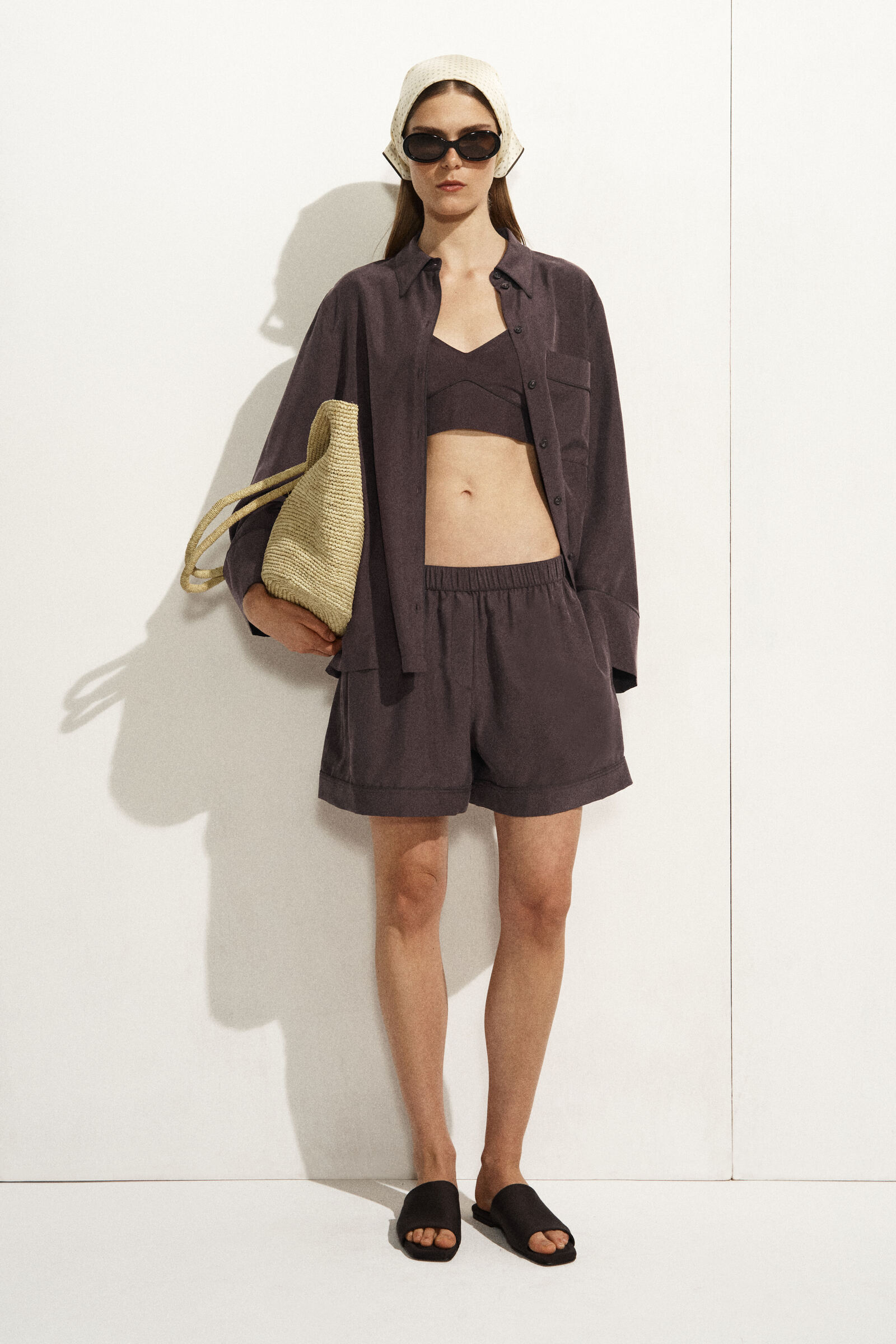 SILK ELASTICATED SHORTSBROWN