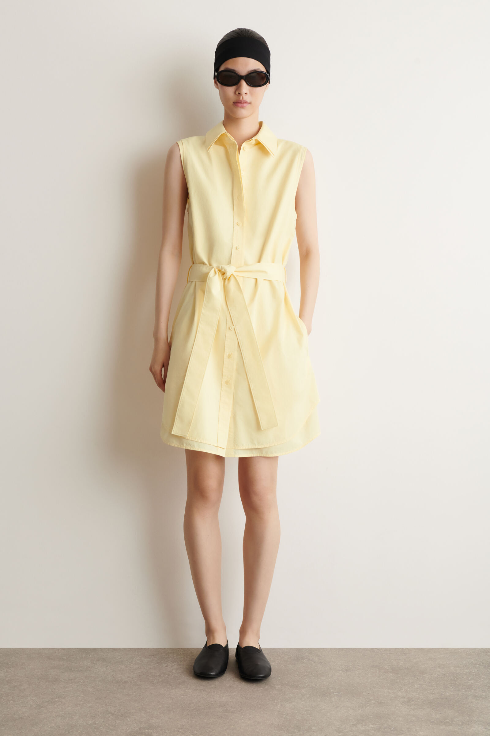 LAYERED SLEEVELESS MINI SHIRT DRESSYELLOW