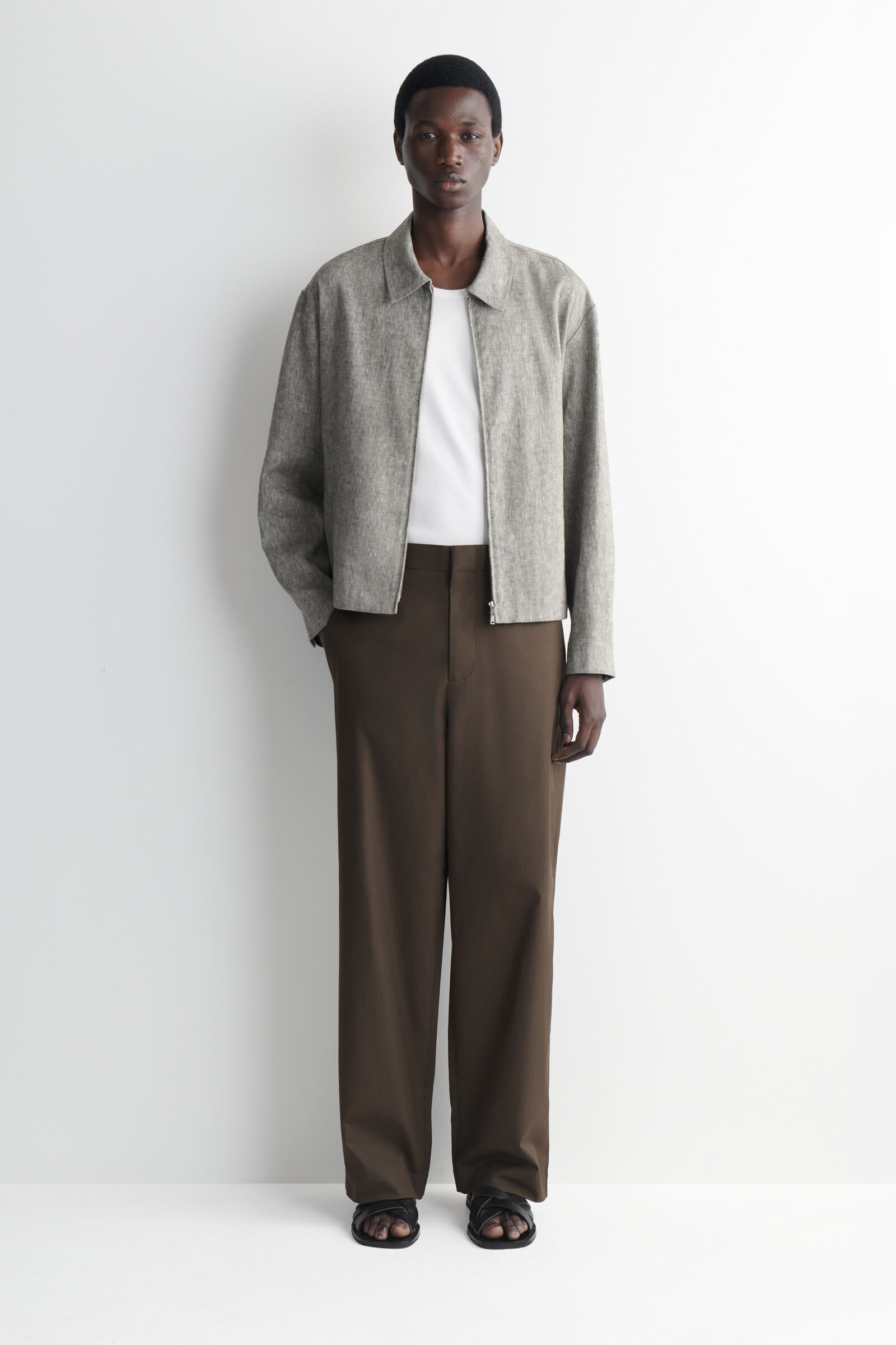 COTTON RELAXED-FIT WIDE-LEG CHINOSDARK BROWN