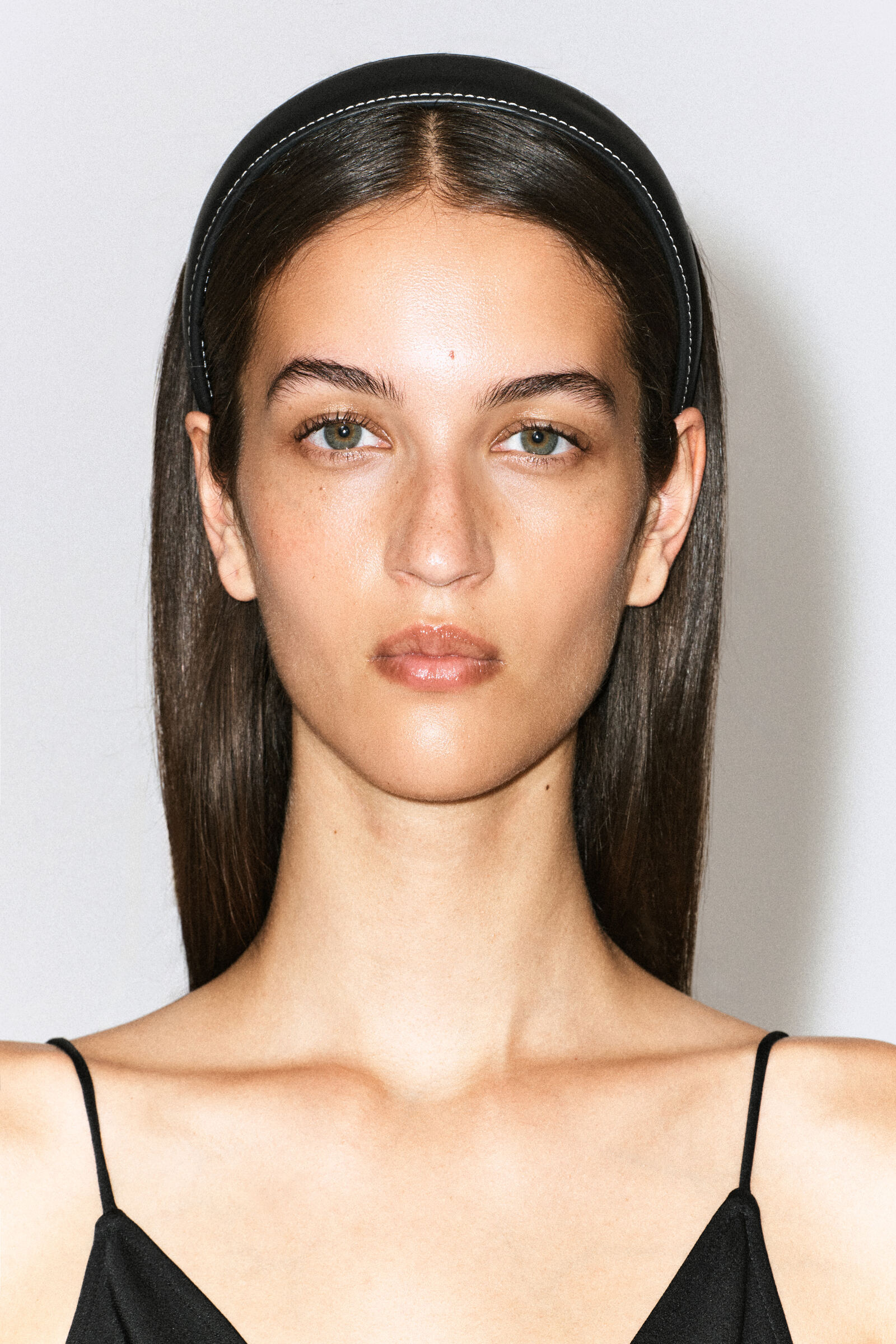 TOPSTITCHED LEATHER HEADBANDBLACK