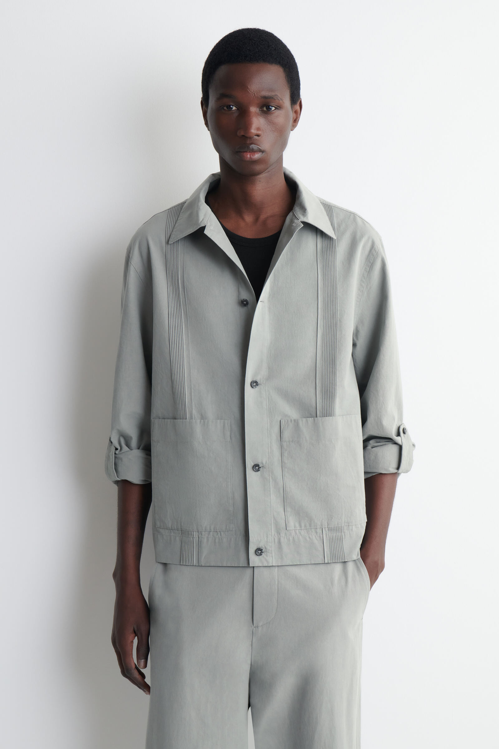PINTUCKED COTTON-LINEN OVERSHIRTGREY