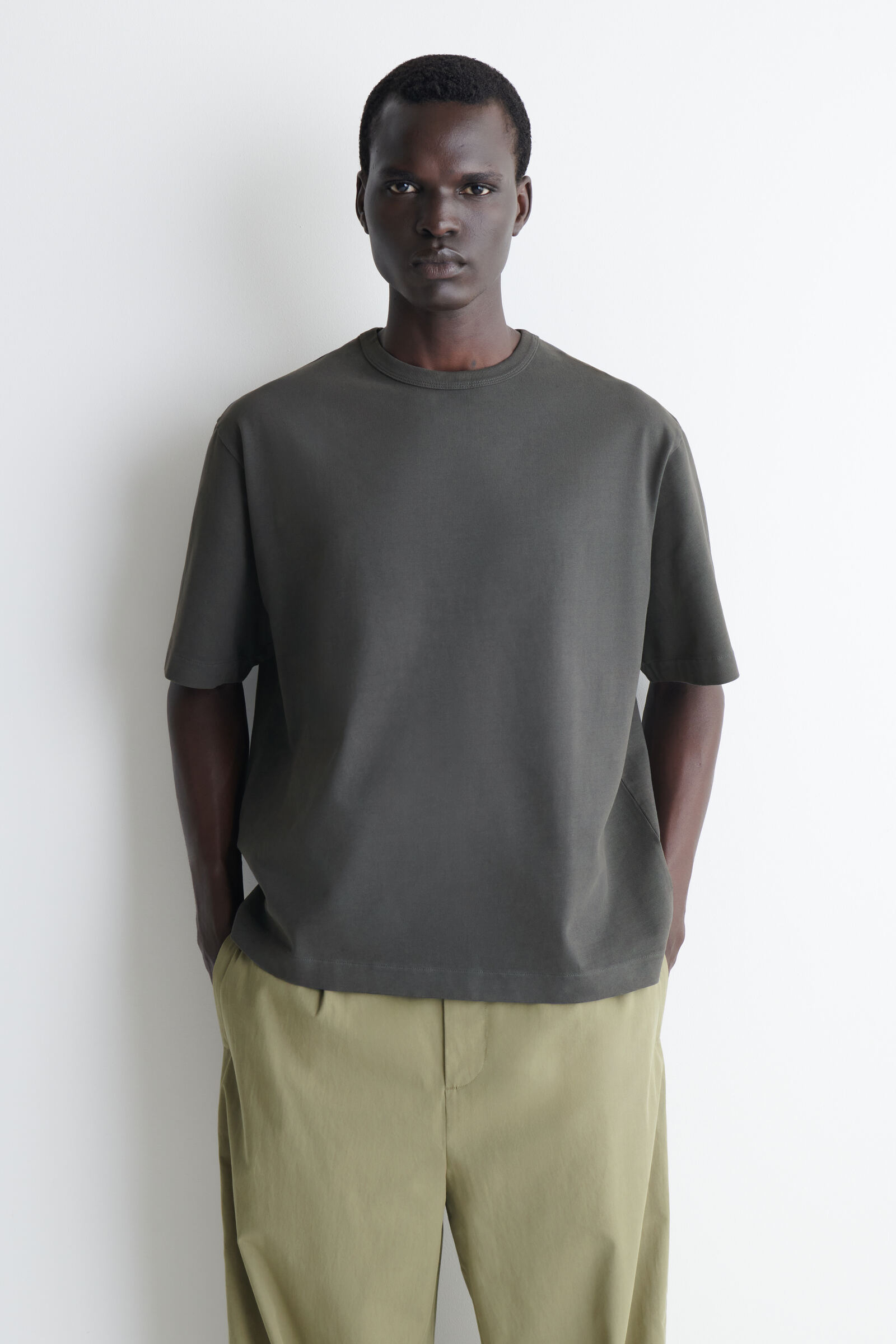 RELAXED GARMENT-WASHED COTTON T-SHIRTCHARCOAL