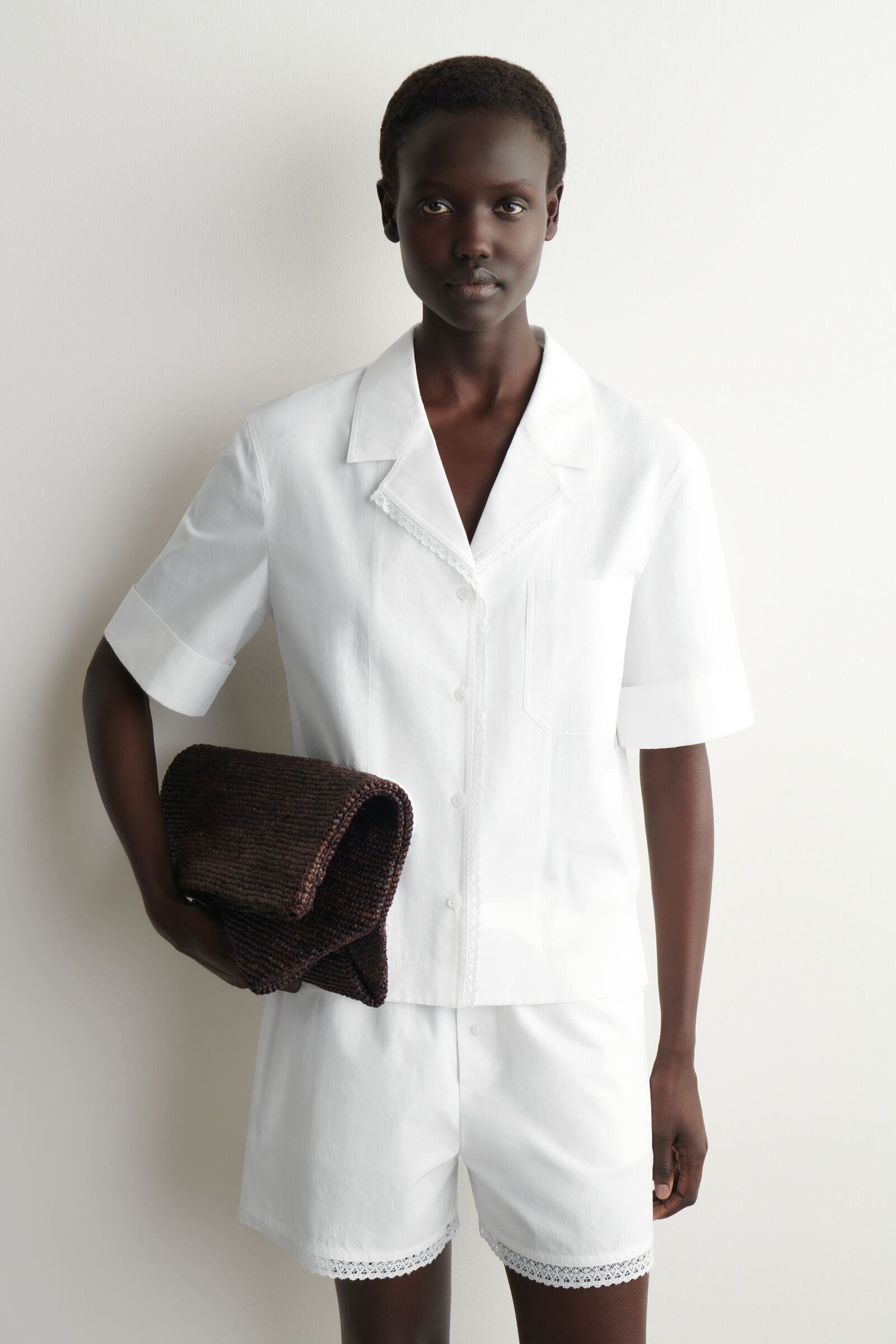 LACE-TRIMMED RESORT SHIRTWHITE