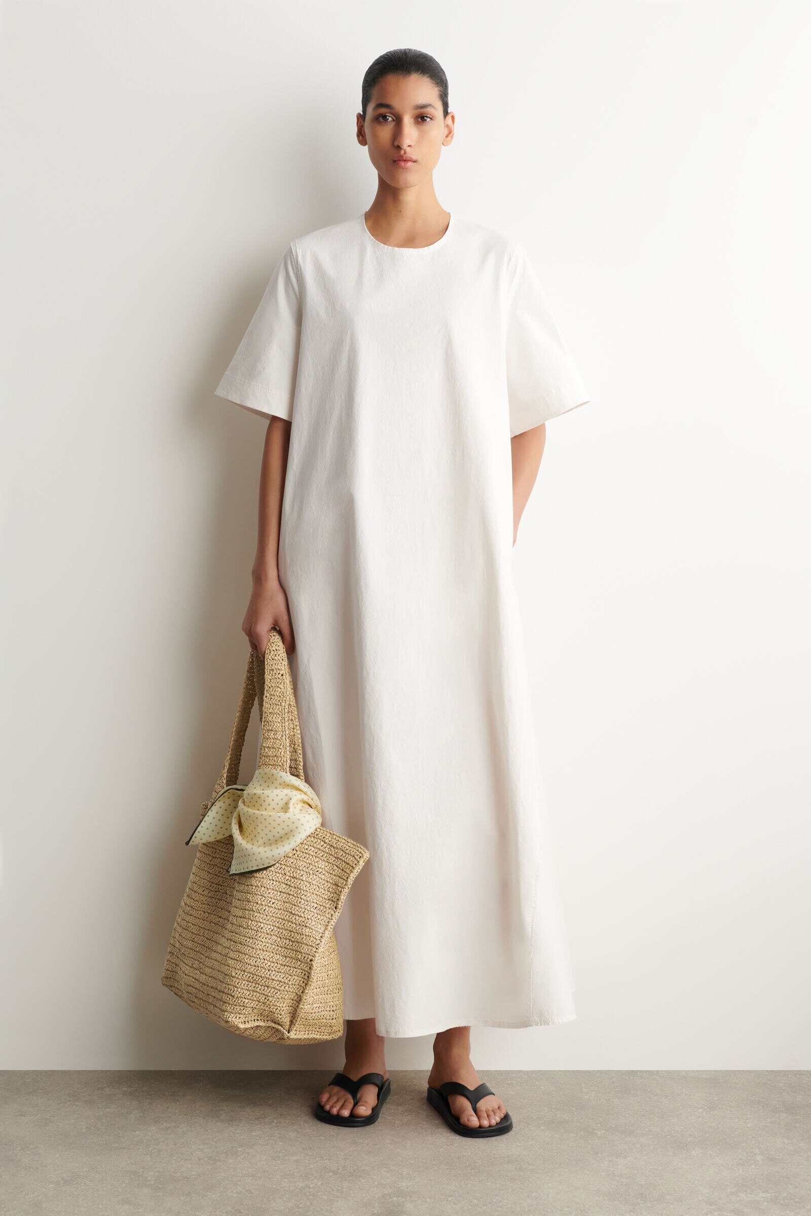 RAW-CUT COTTON MIDI DRESSWHITE