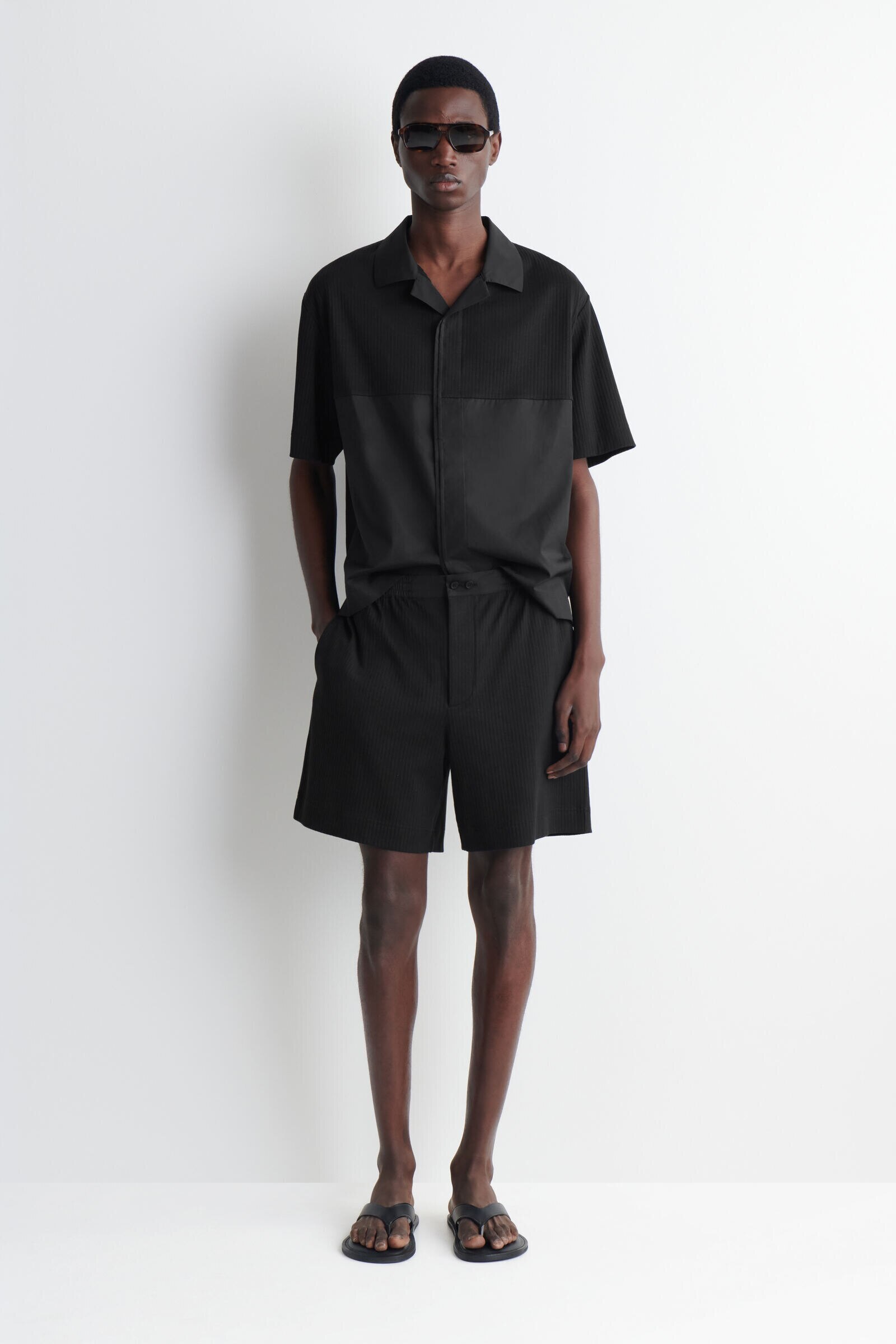 RIBBED COTTON-JERSEY SHORTSBLACK