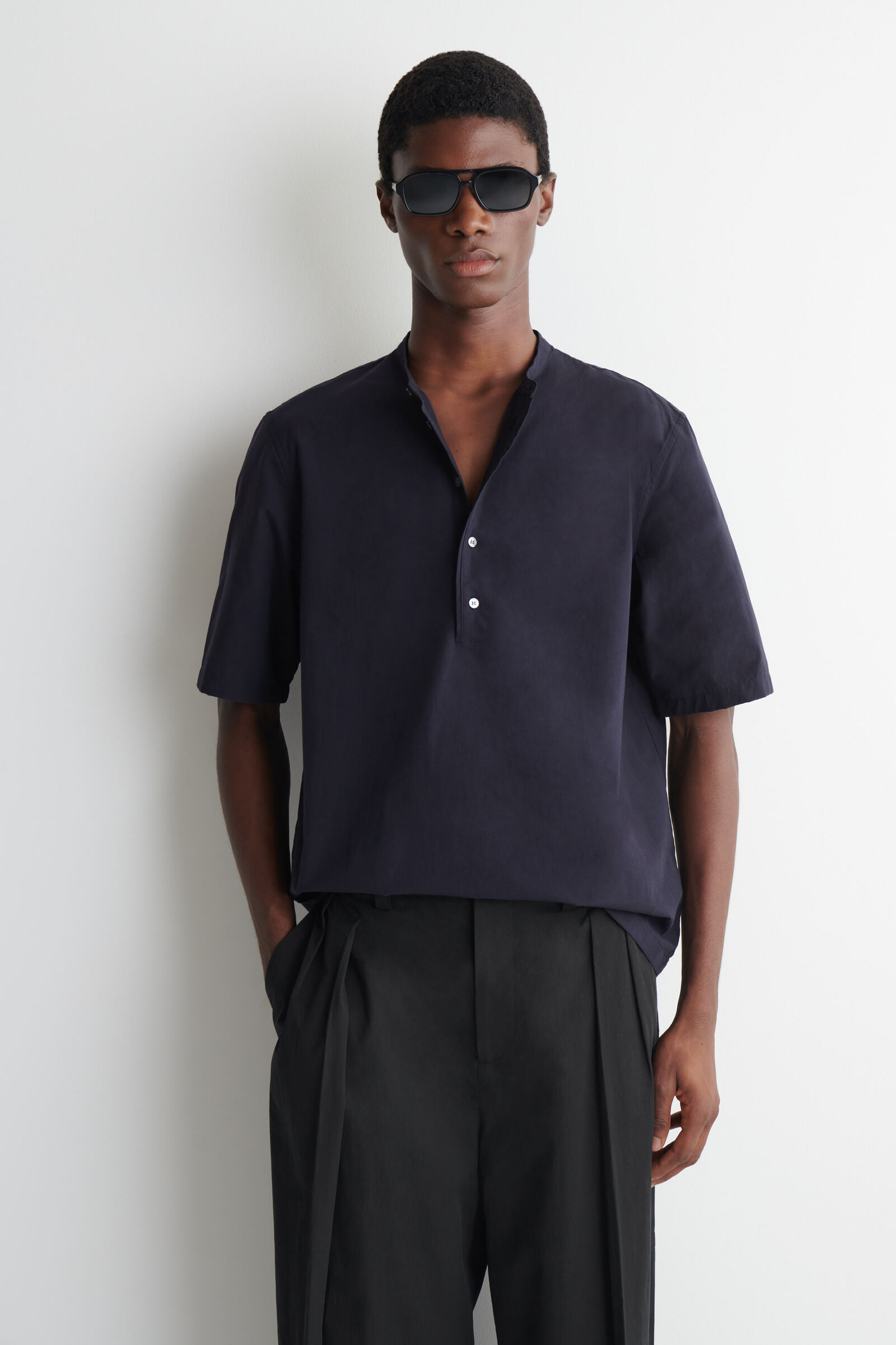 COTTON HENLEY SHIRTNAVY