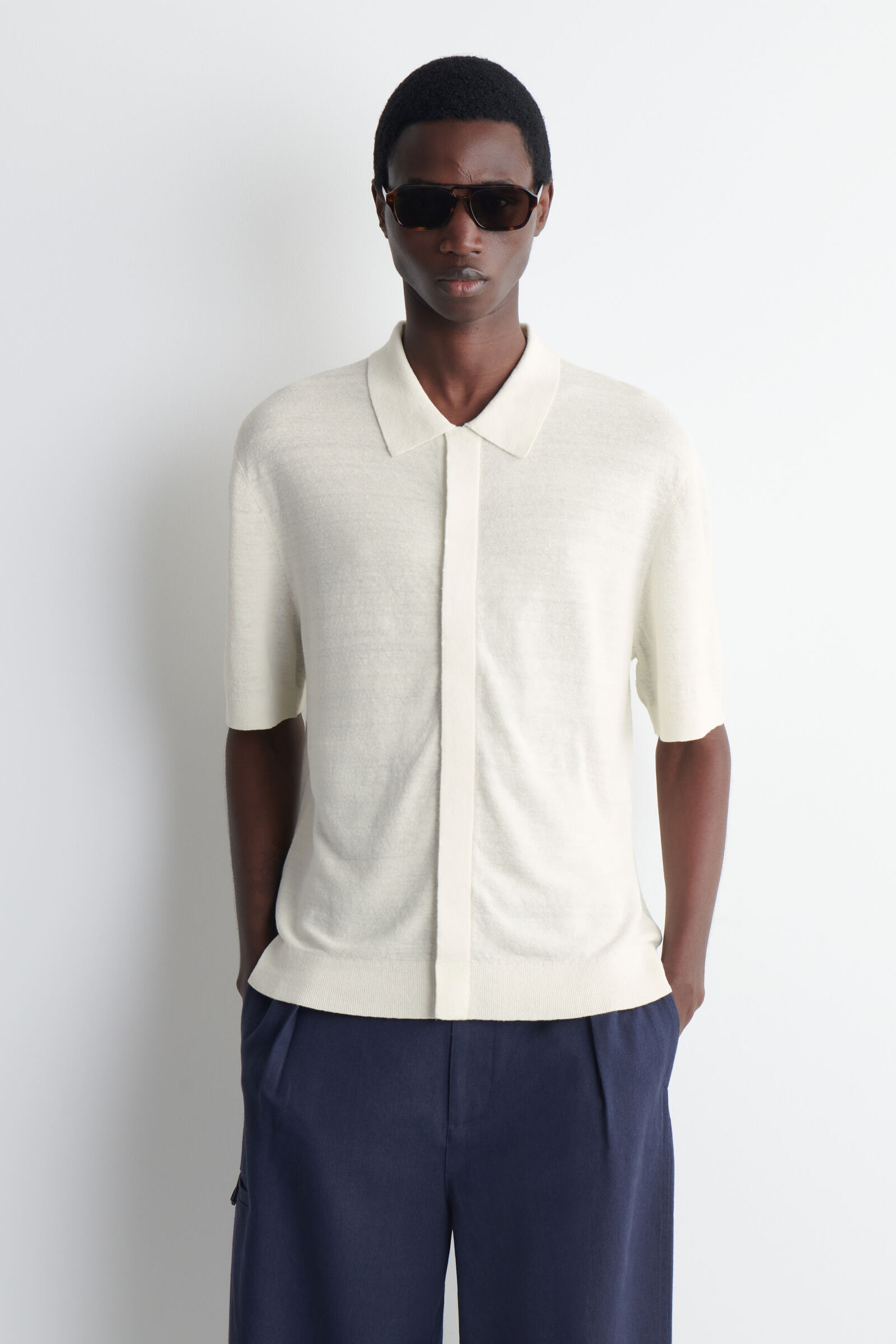 TEXTURED KNITTED LINEN SHIRTCREAM