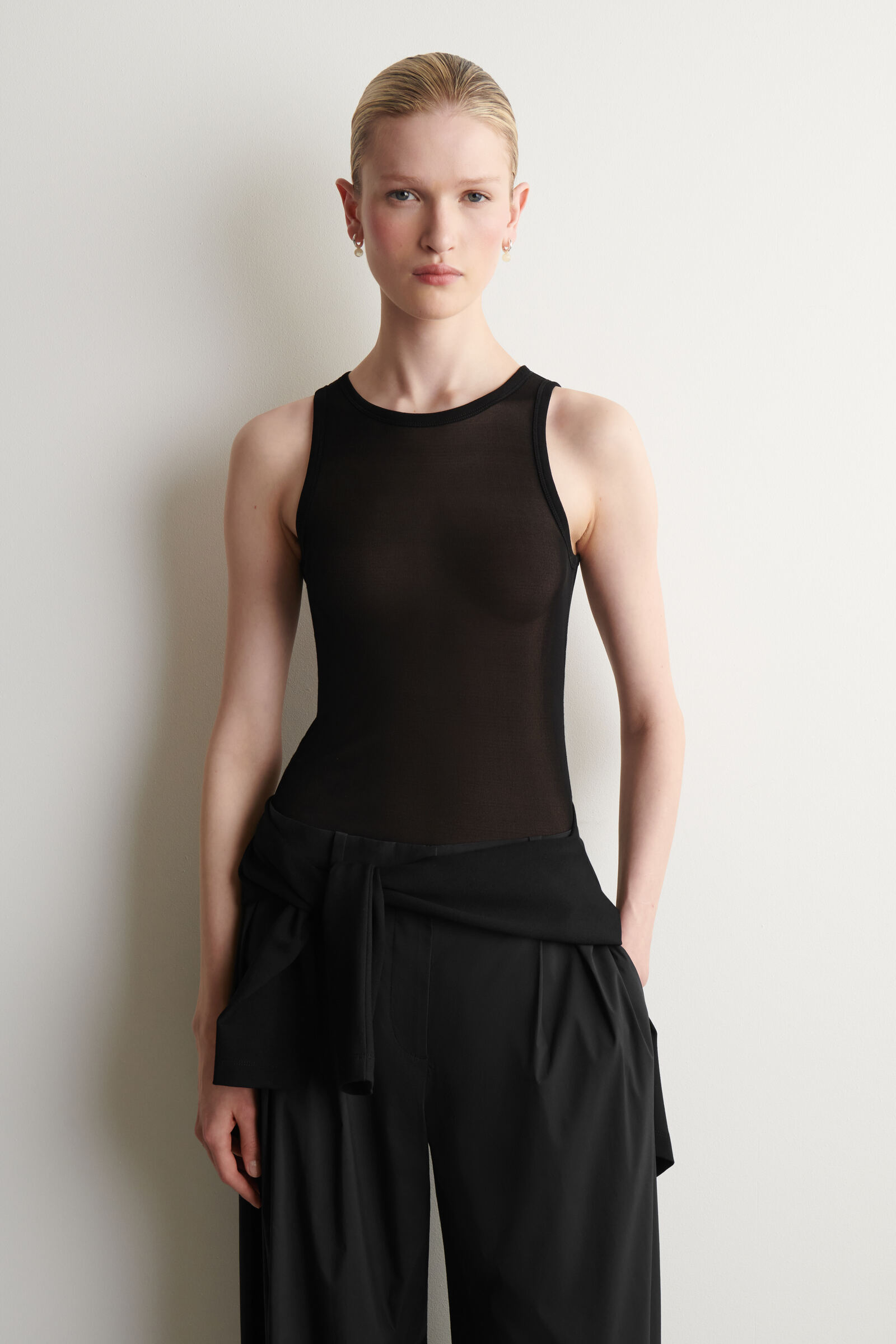 RIBBED SILK TANK TOPBLACK