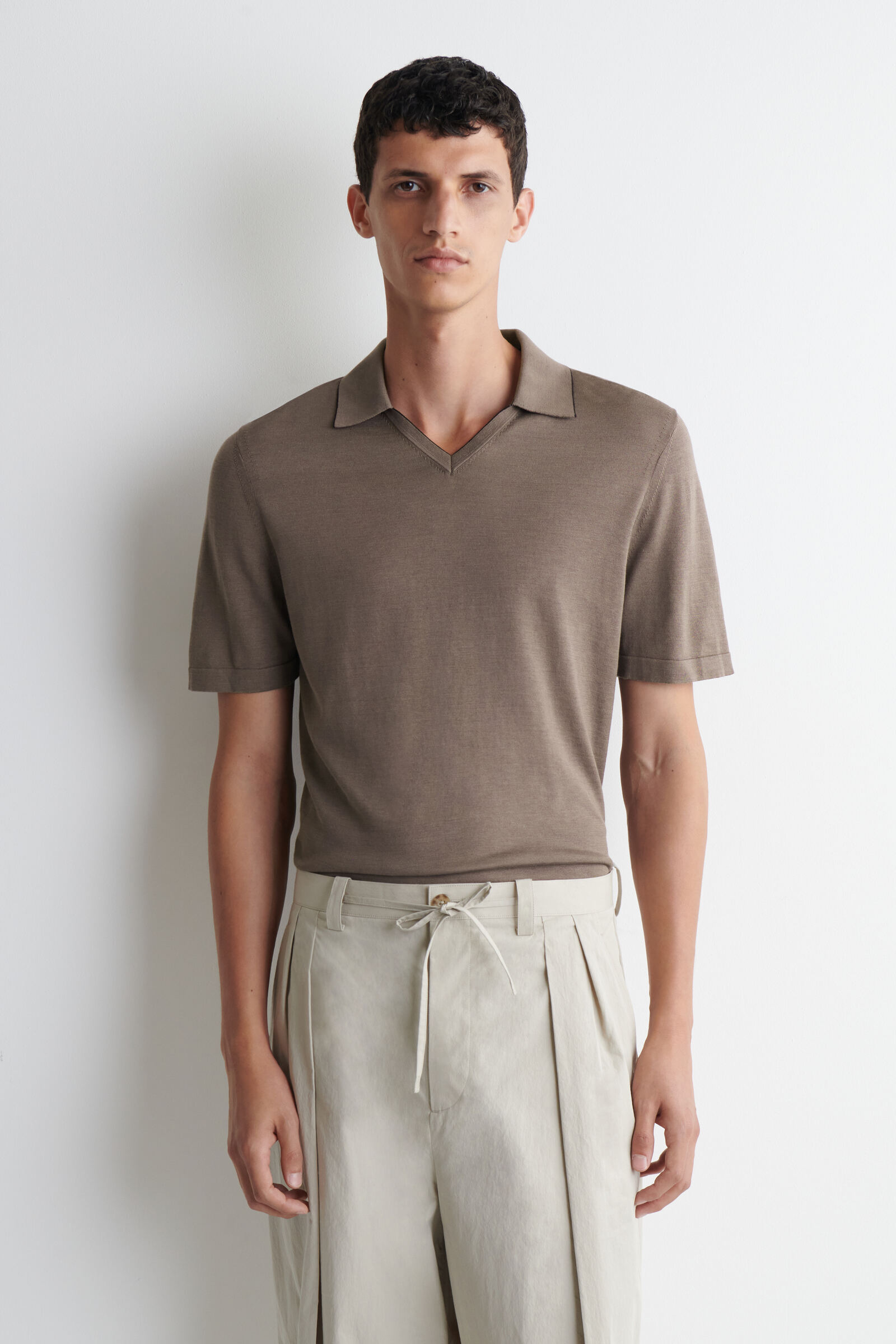CONTRAST-TIPPED SILK-COTTON POLO SHIRTBROWN