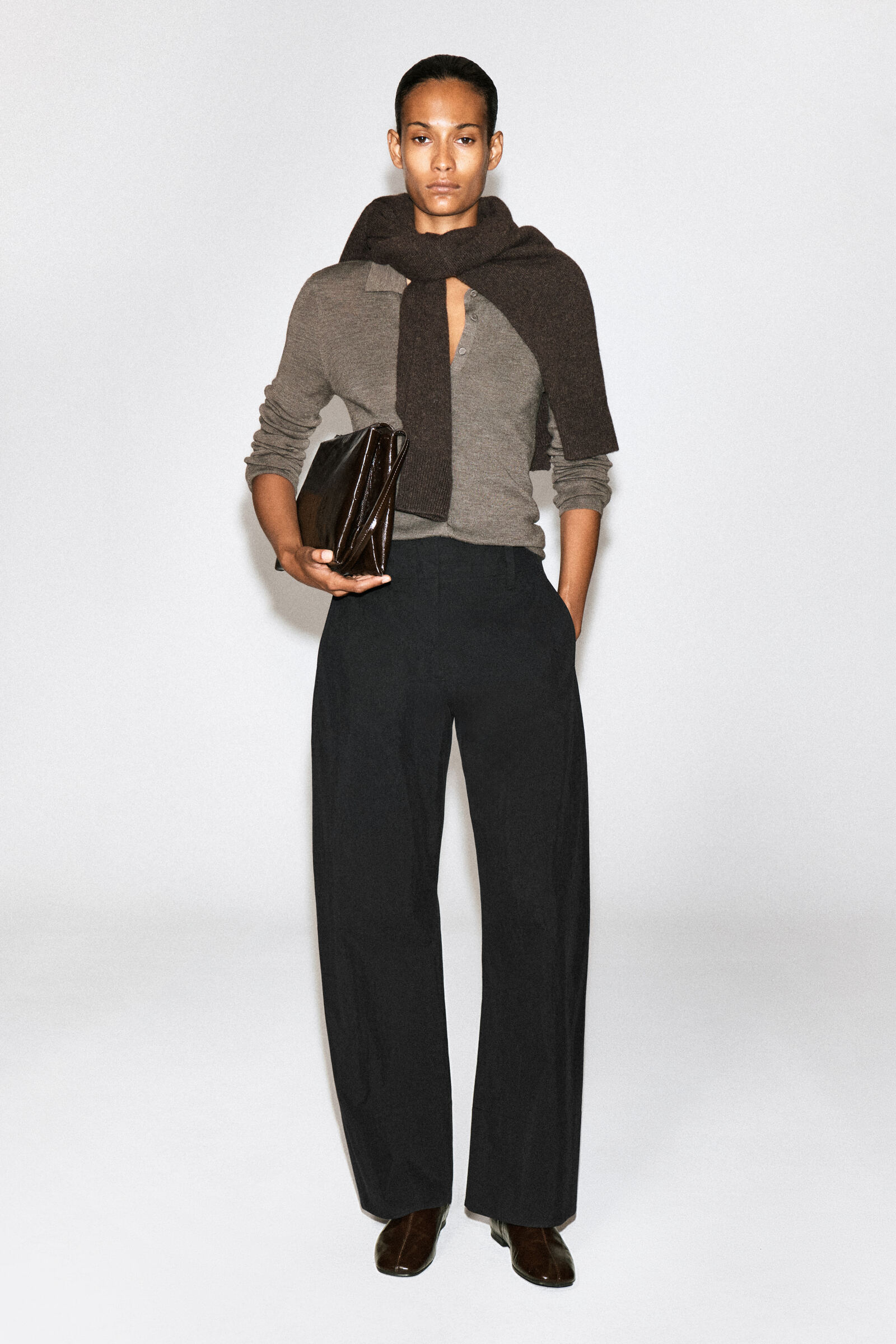 BARREL-LEG PIMA COTTON TROUSERSBLACK