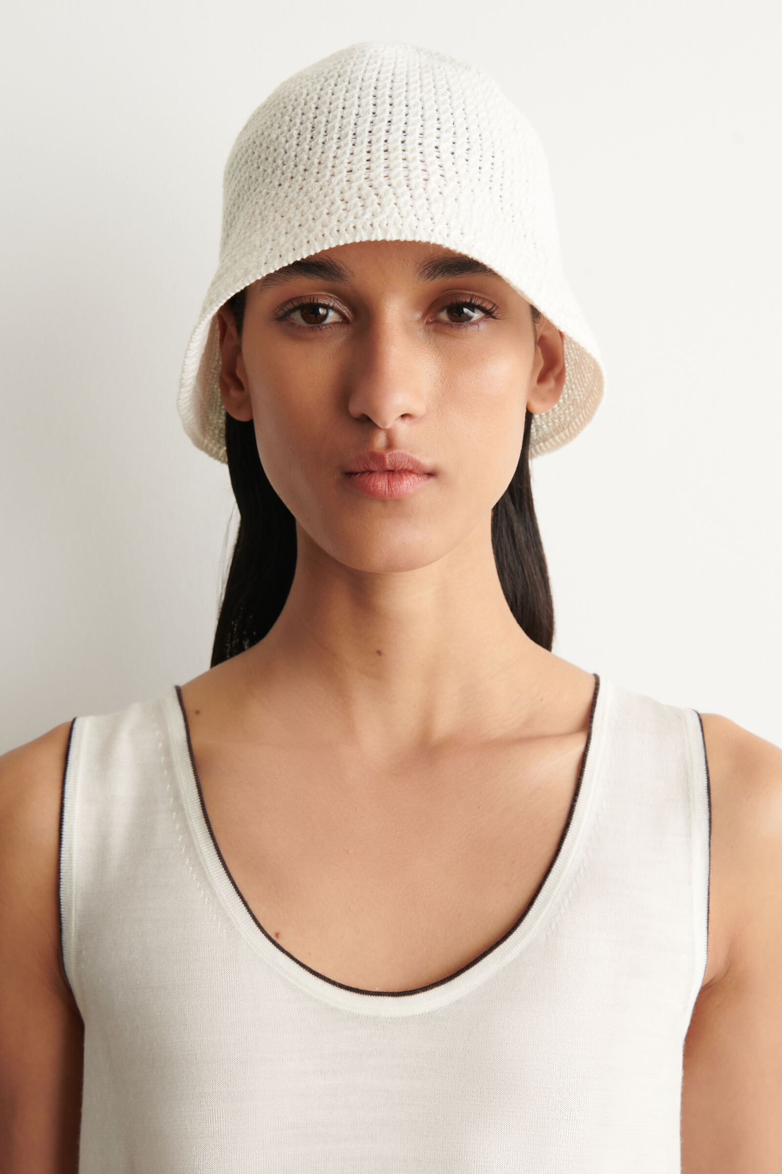 POINTELLE-KNIT BUCKET HATWHITE