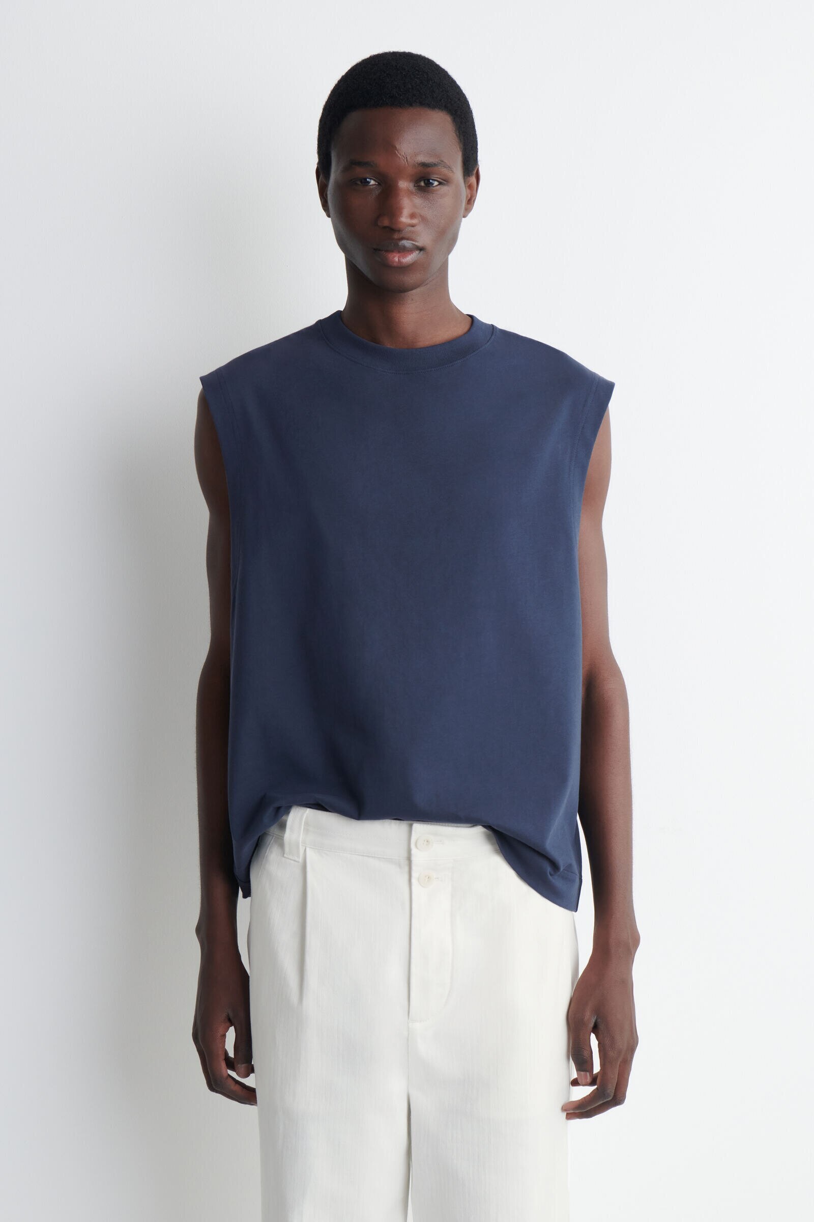 RELAXED COTTON-CREPE TANK TOPNAVY