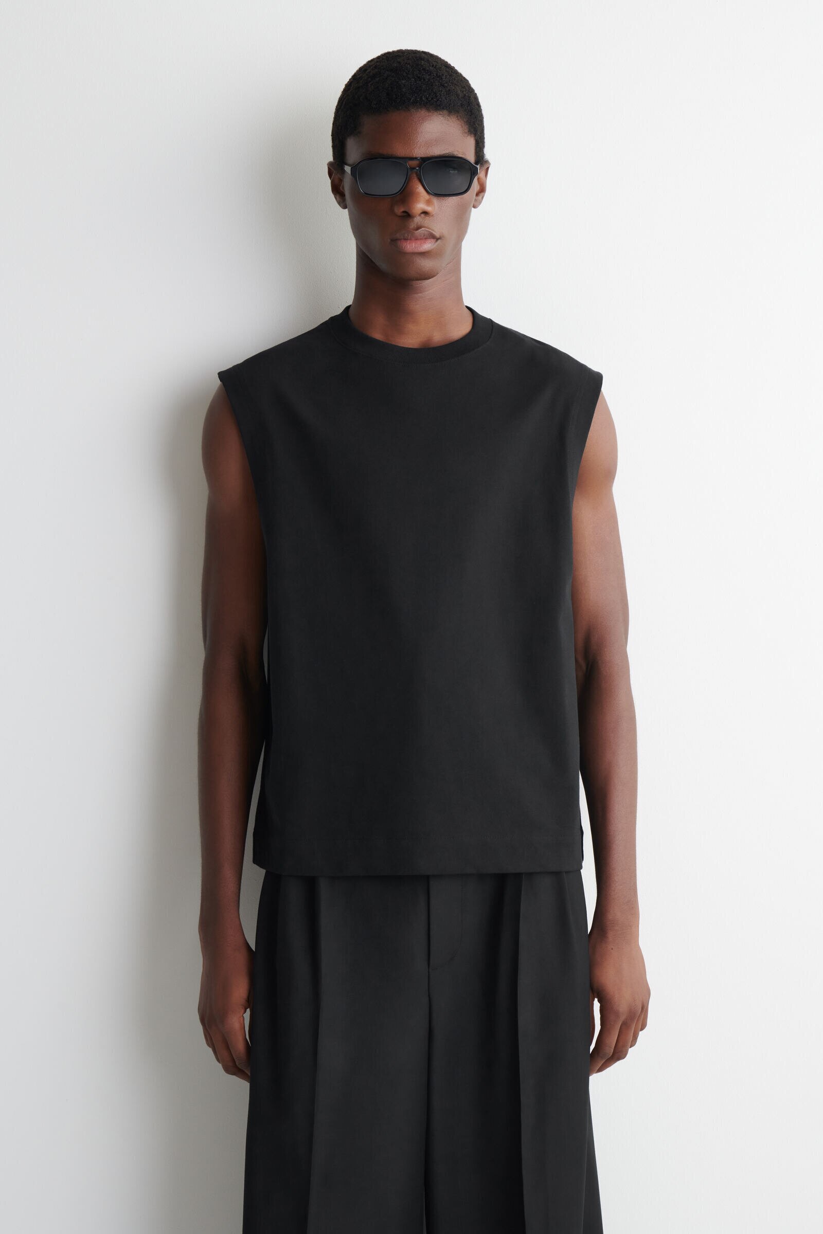 RELAXED COTTON-CREPE TANK TOPBLACK