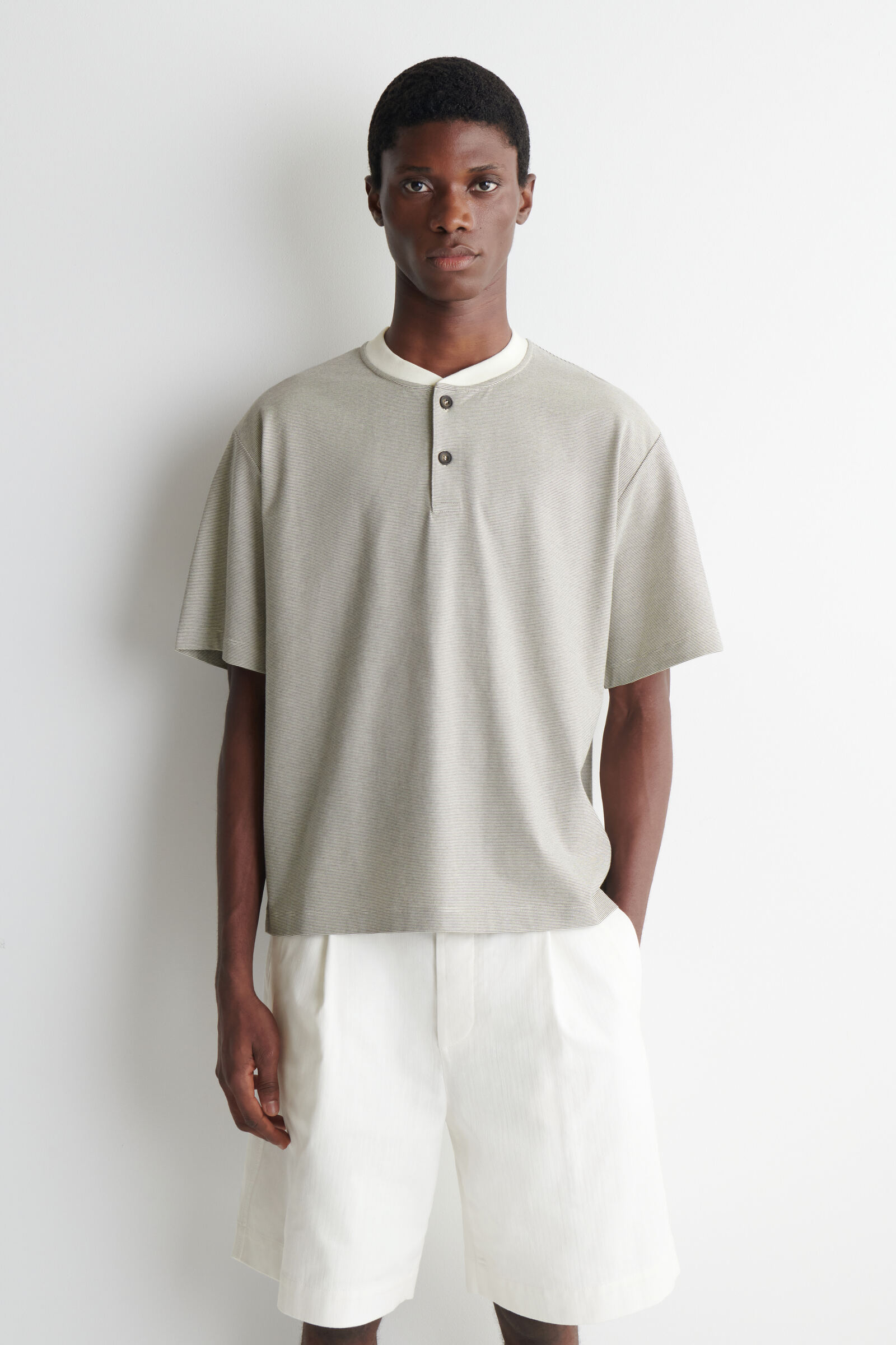 STRIPED COTTON HENLEY T-SHIRTWHITE / BLACK / STRIPED